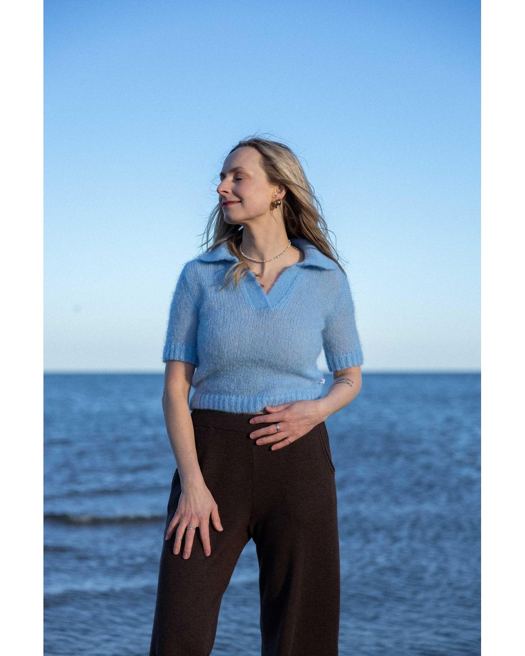 SALANIDA Blue Melody Mohair Polo Top Sky