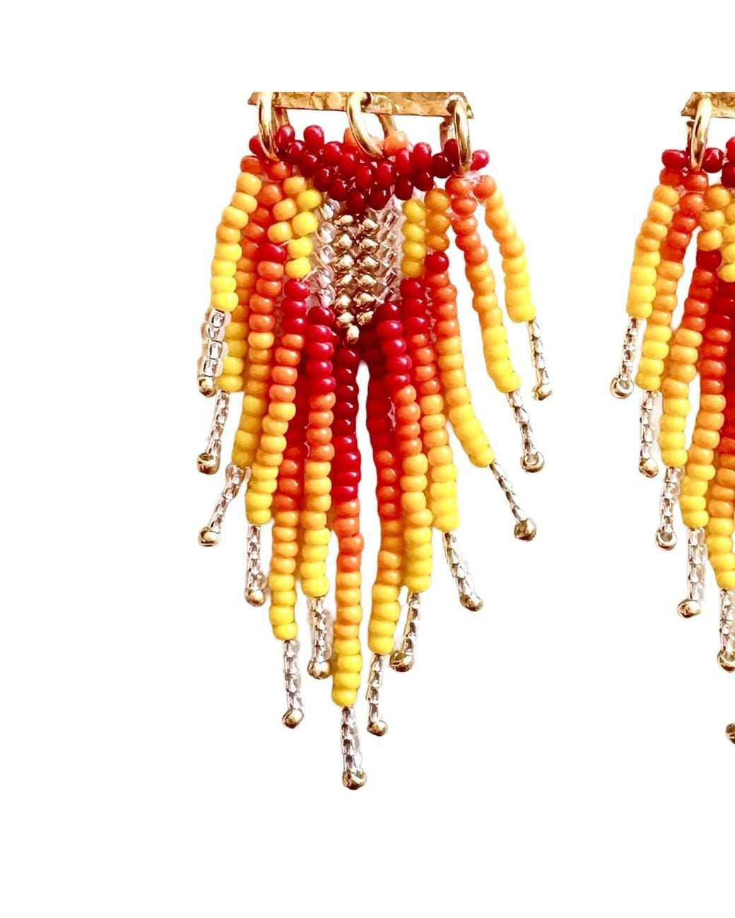 Iliana Arrazola Red Triangle Fringe, Dangle Earrings, And, Glass Beads, Beaded Jewelry