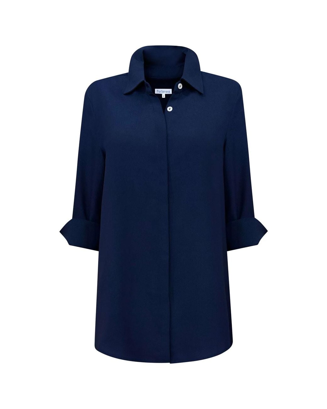 Perlavera Blue Sienna Three Quarter Sleeve Length Missy Fit Shirt