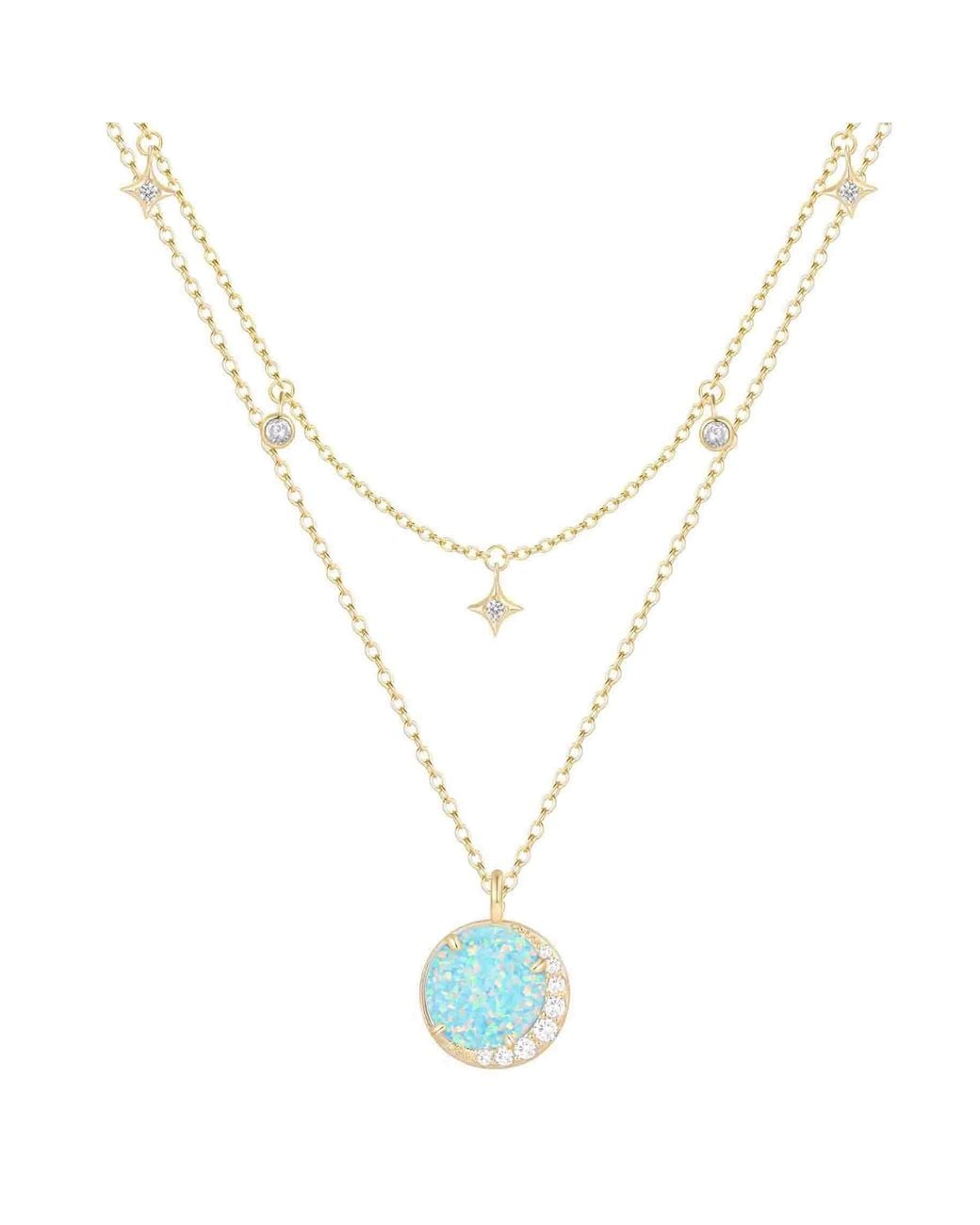 KAMARIA Metallic Opal Moon & Star Charm Double Layering Necklace