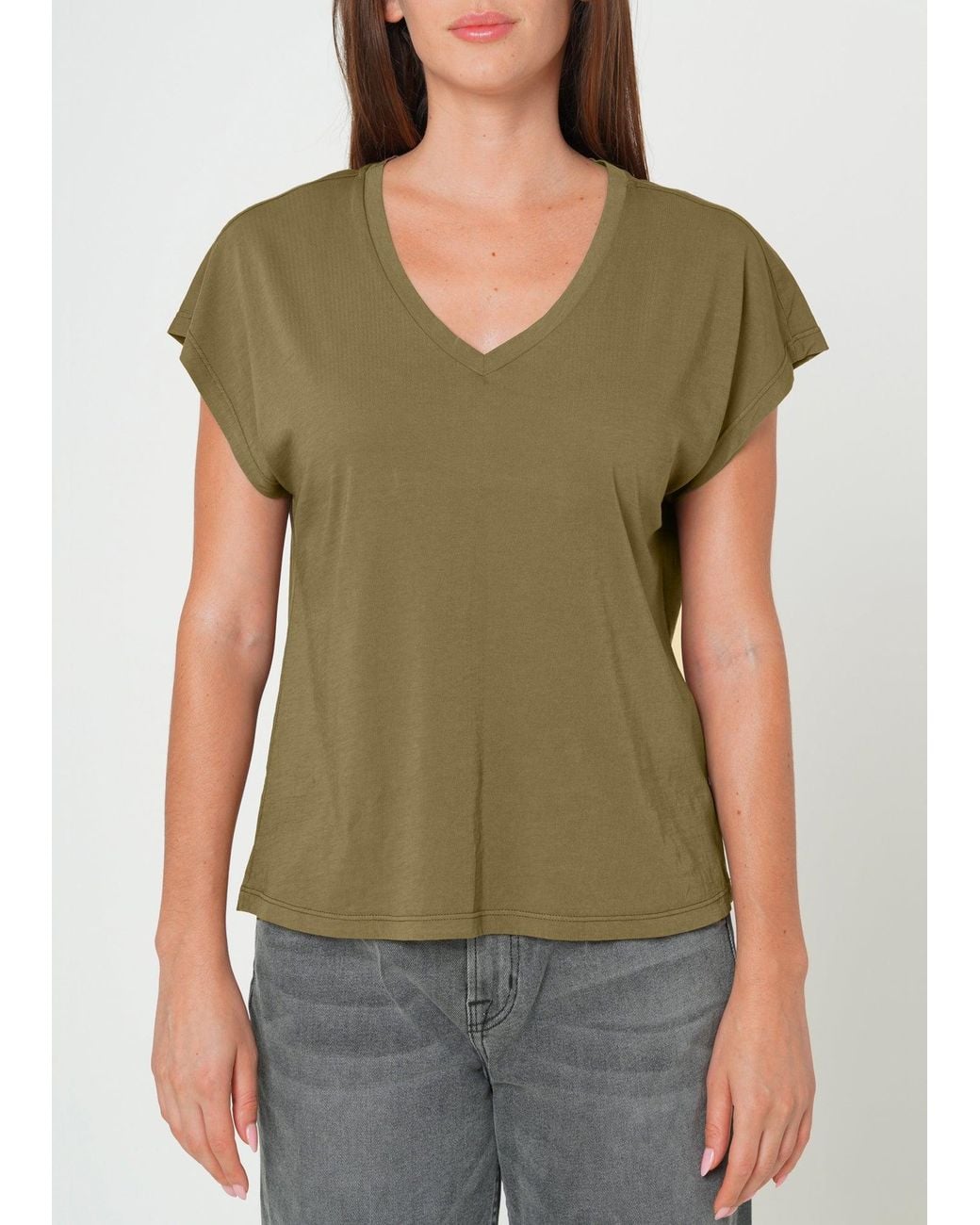 NOEND Green Supima Cotton Cap Sleeve V Neck Tee