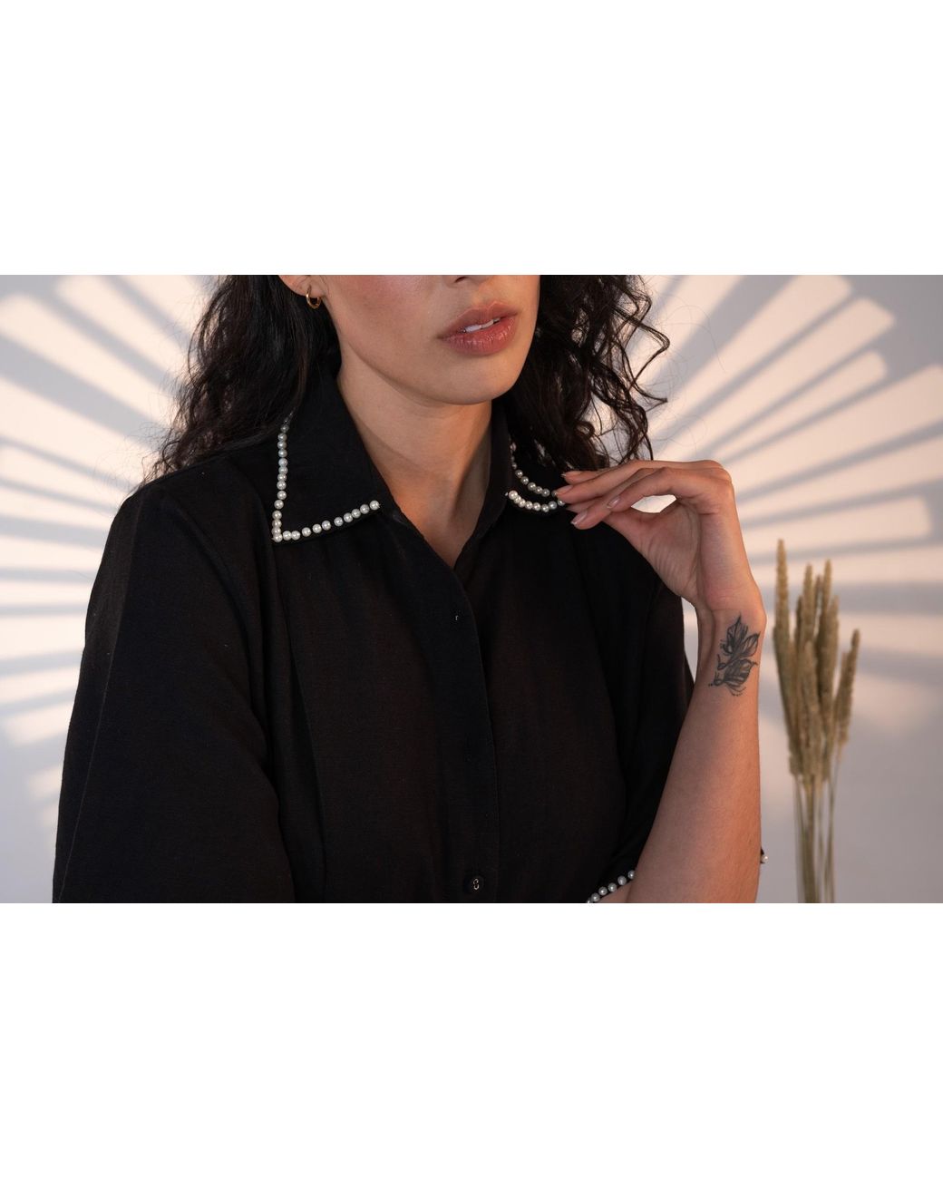 Carolina Benoit Black Cafe Au Lait Pearled Dress Noir