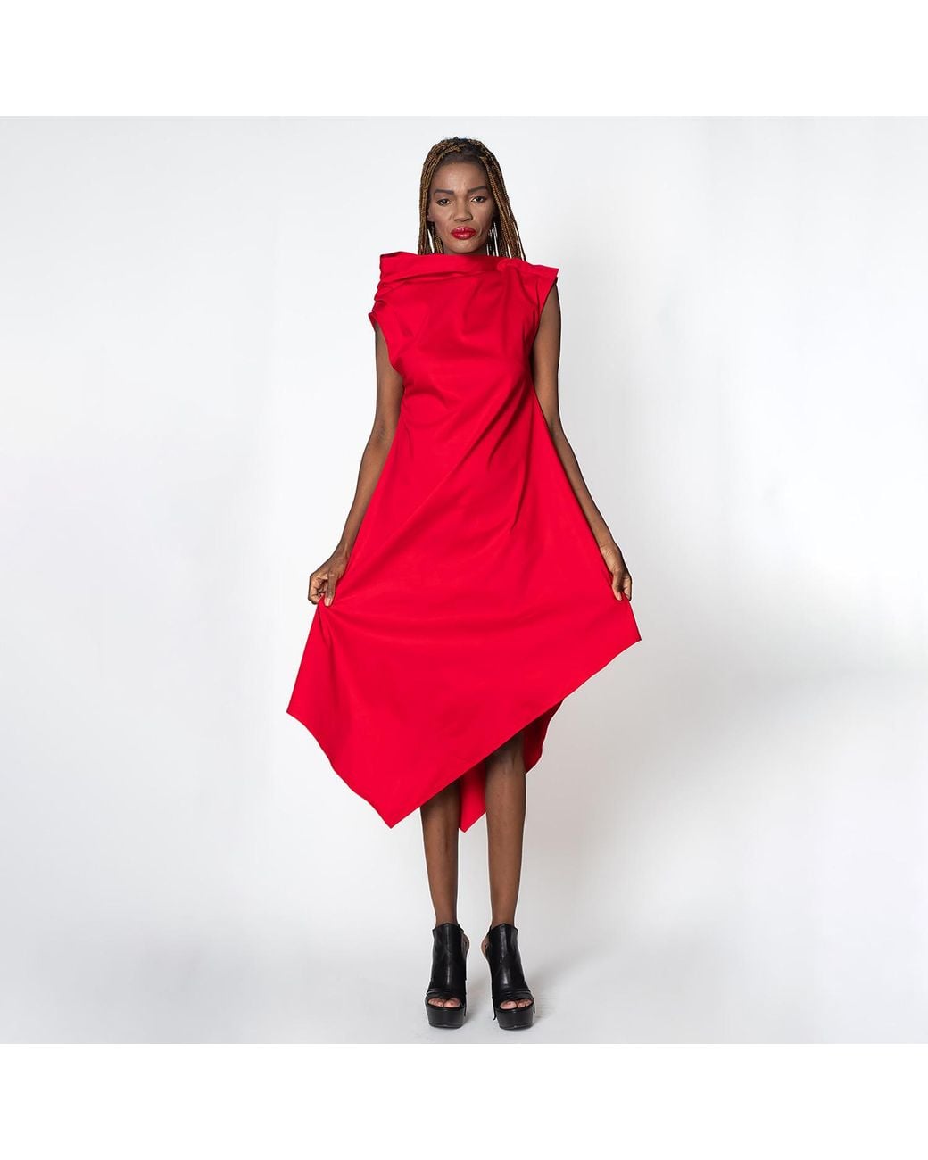Metamorph Red Elegant Asymmetrical Dress
