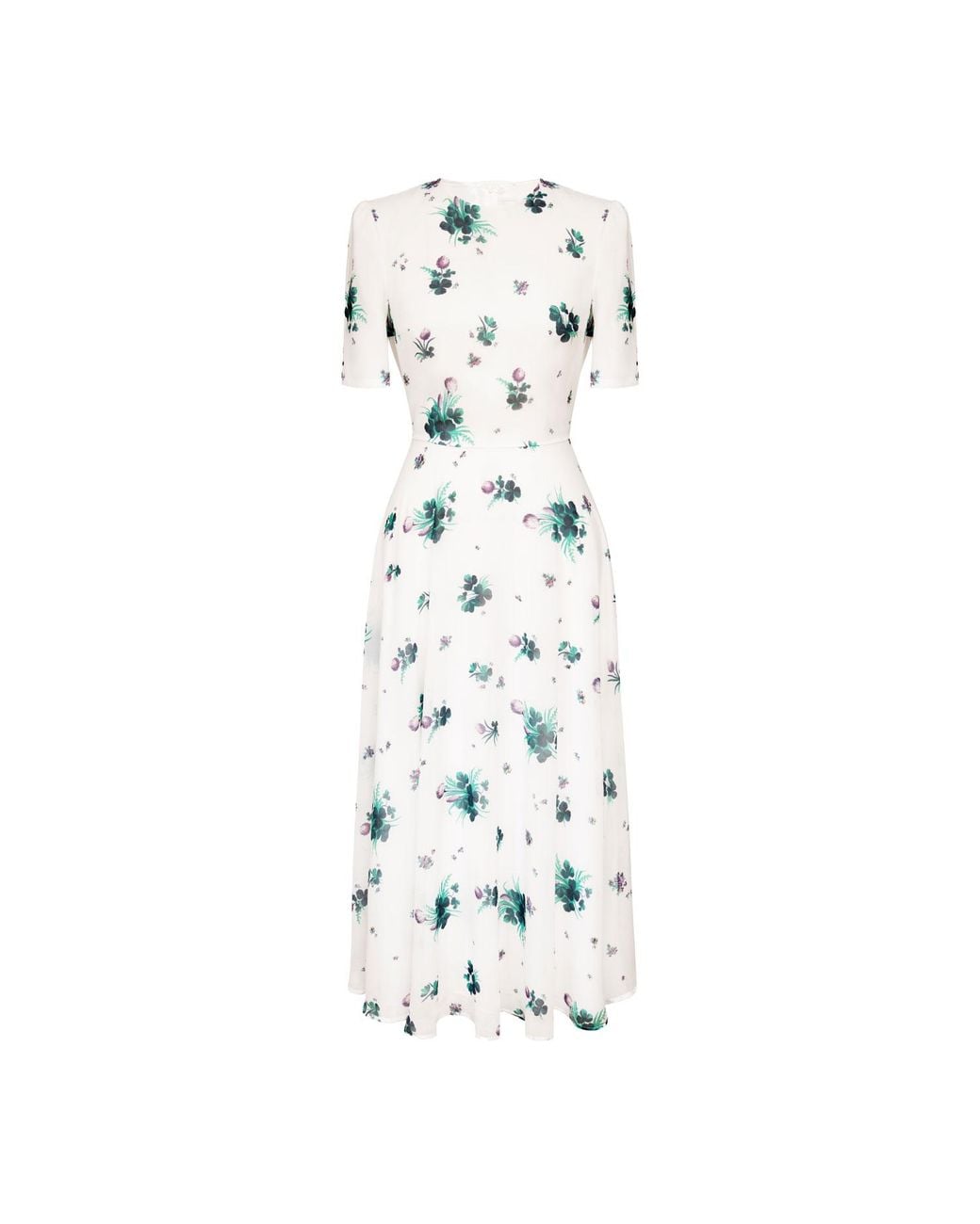 POST MERIDIEM White Floral Short Sleeve Midi Dress