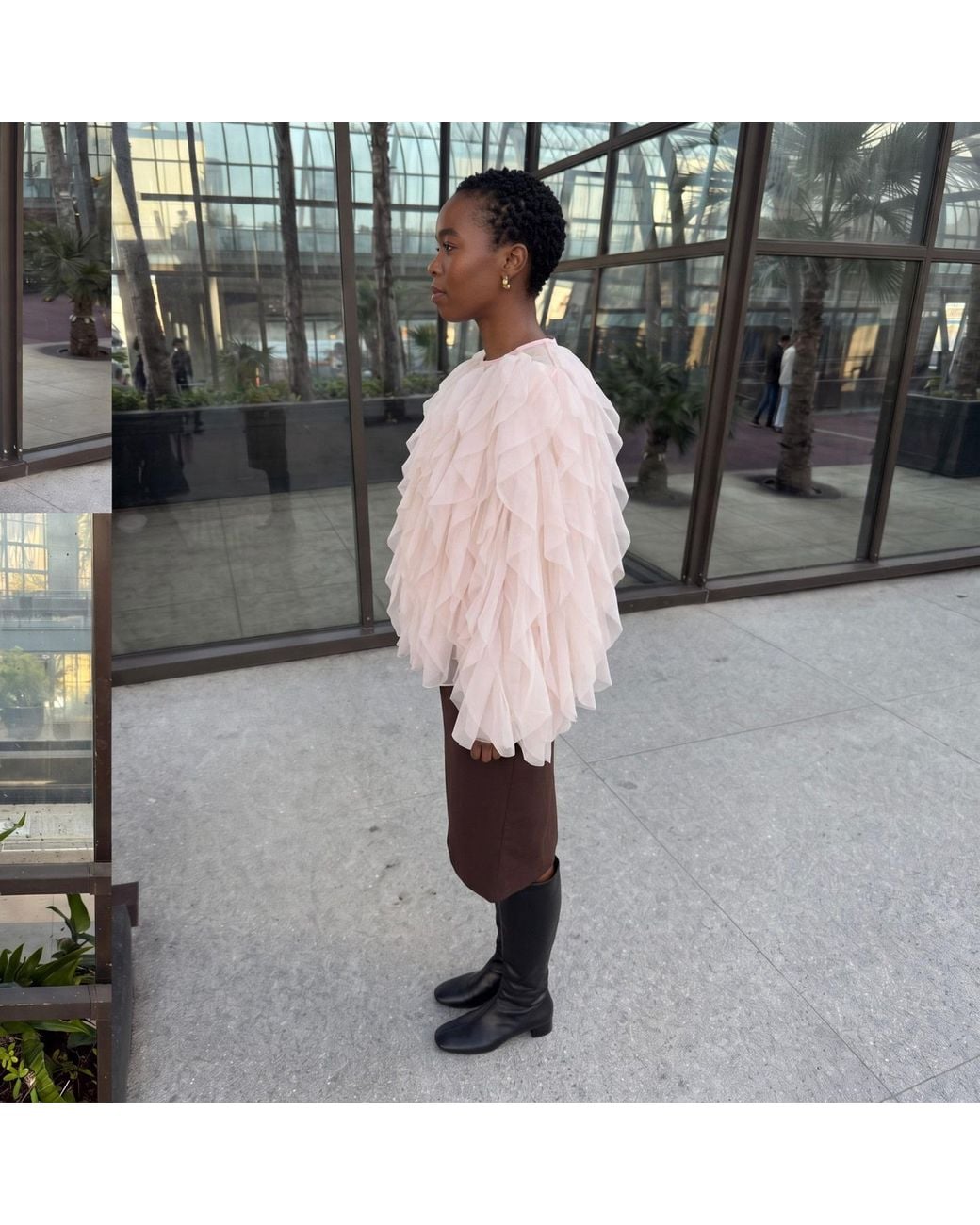 Modenaire Pink Sheer Tiered Ruffle Blouse