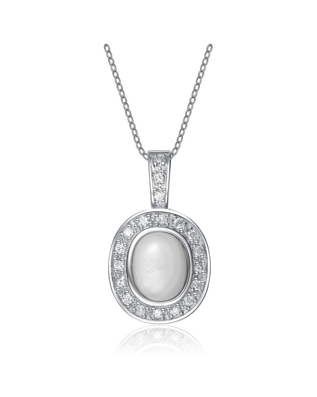 Genevive Jewelry Metallic Sterling Cubic Zirconia Stone Pendant Necklace