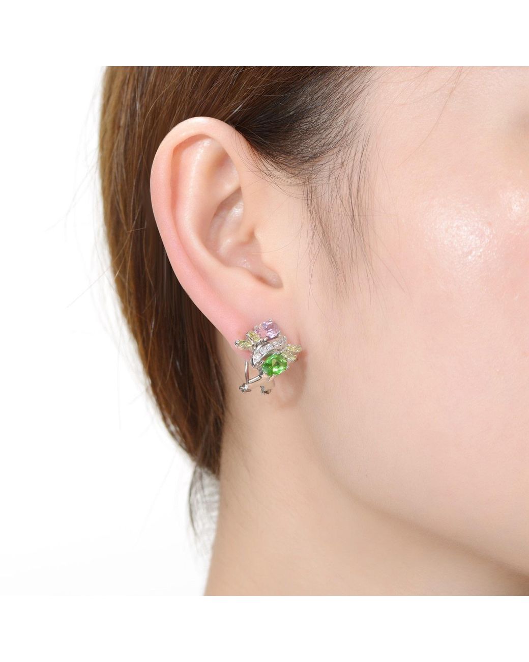 Genevive Jewelry Green Cubic Zirconia Sterling Plated And Earrings