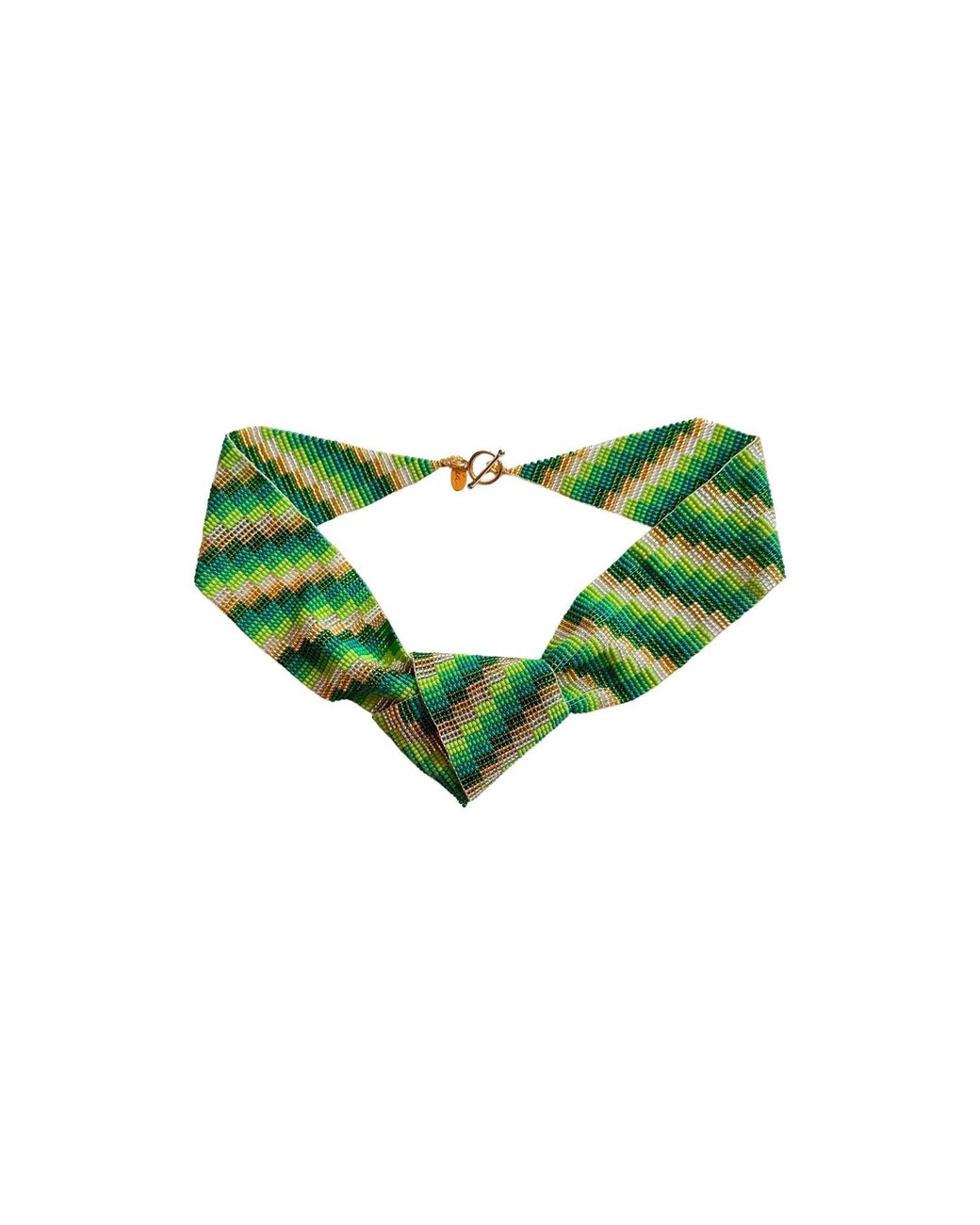Iliana Arrazola Green Minimalist Deconstructed Necklace, Glass Beads, Beaded Jewelry