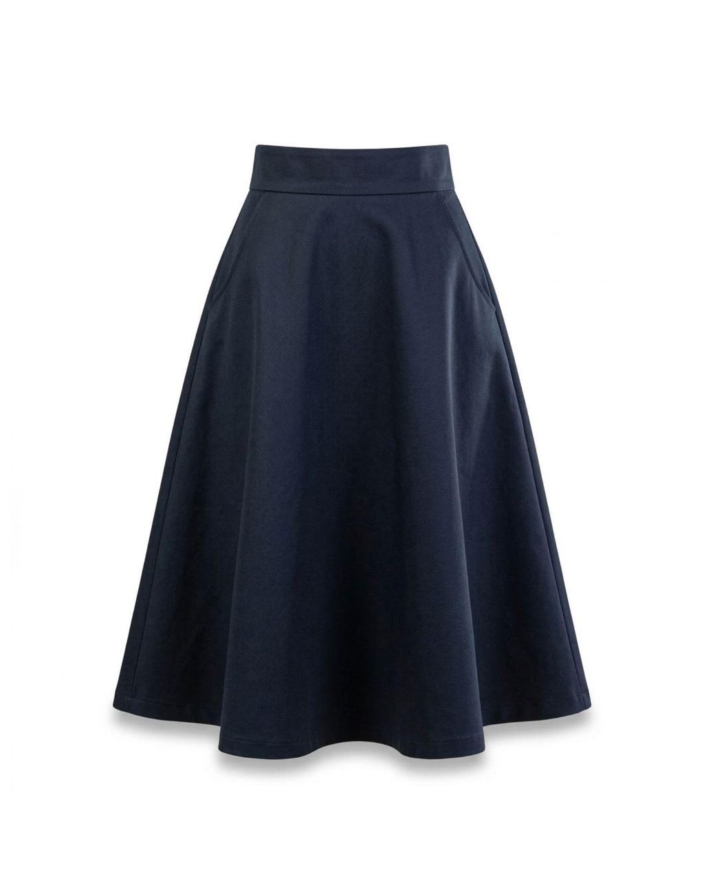 Nikka Place Blue Cotton Midi Flared Skirt With High Waist And Pockets