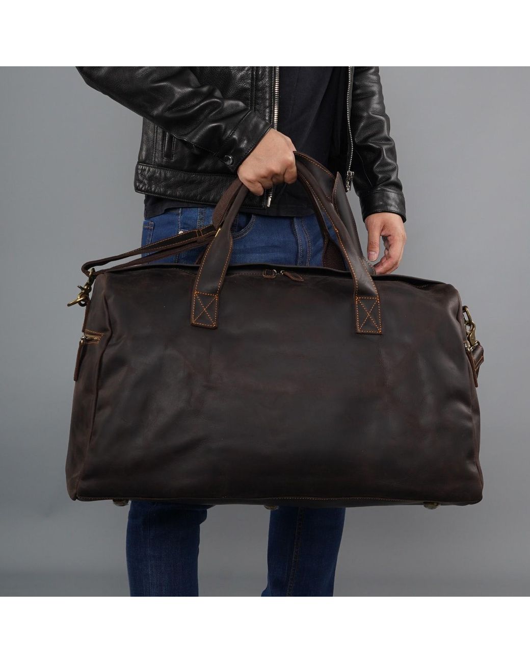 Touri Green Genuine Leather Weekend Bag for men