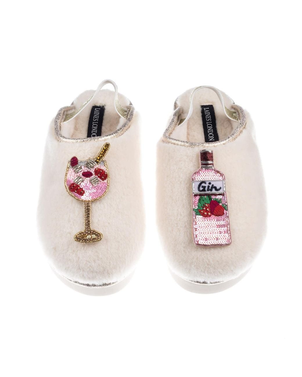 Laines London Pink Neutrals Flatform Cloud Closed Toe Slippers With Gin & Glass Brooches
