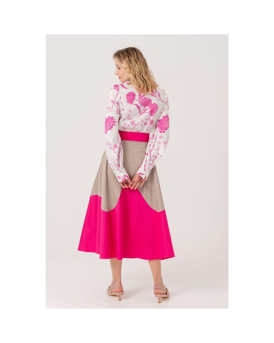 Marianna Déri Pink Midi Skirt With Wave Colorblock