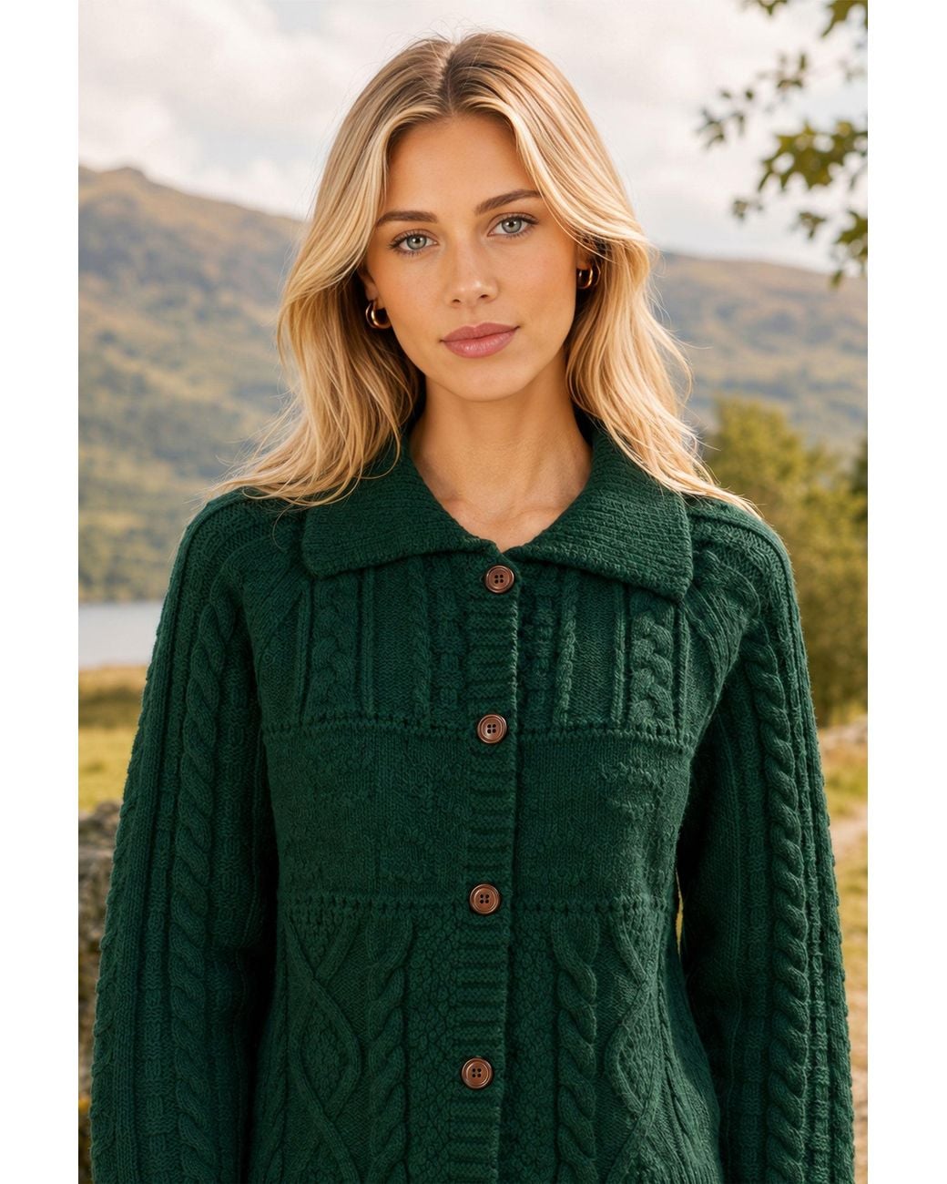 Yumi' Green Cable Knit Boxy Jacket