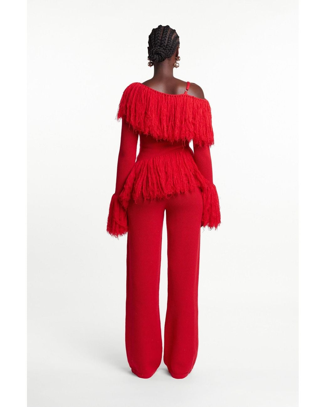 Ofuure Red Igho Fringe Pant Set