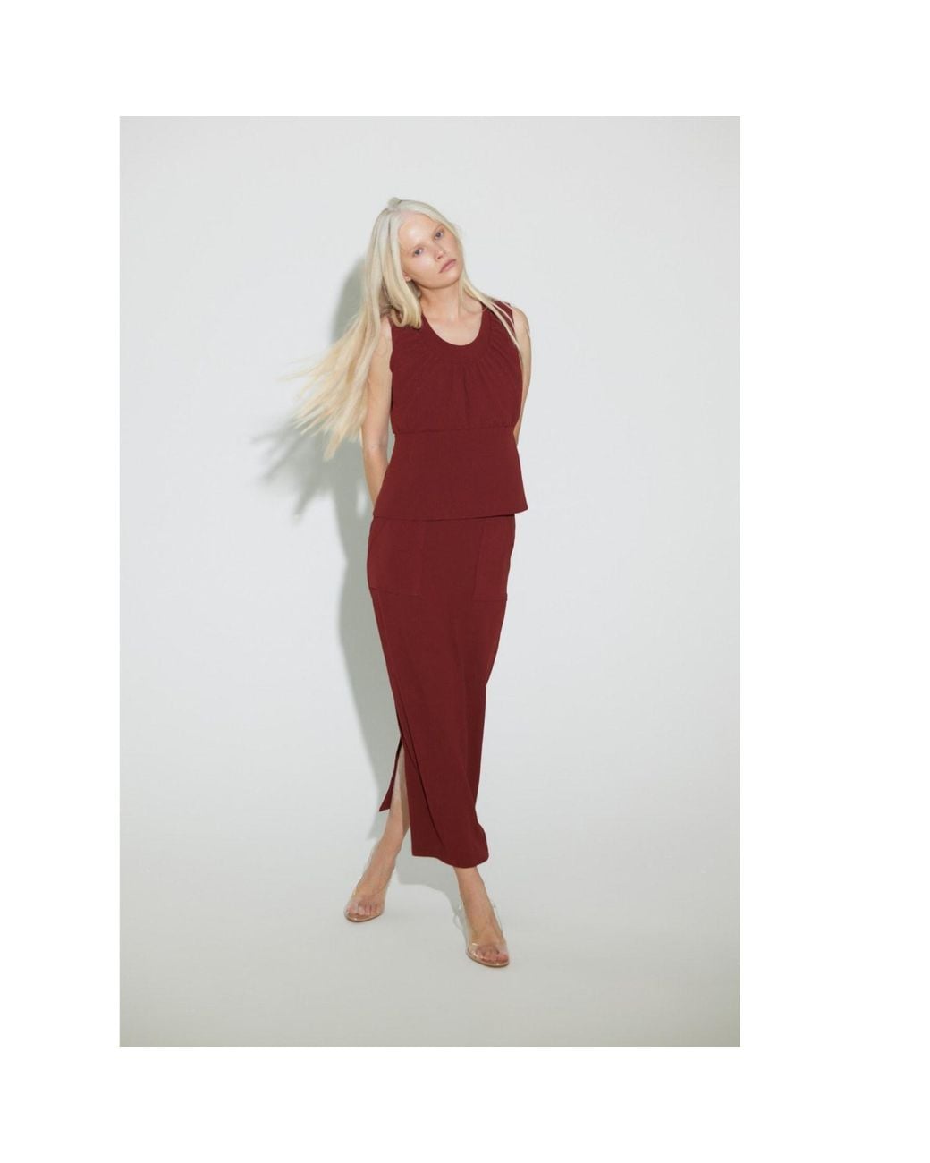 Julia Allert Red Summer Crinkled Sleeveless Top & Long Skirt Set