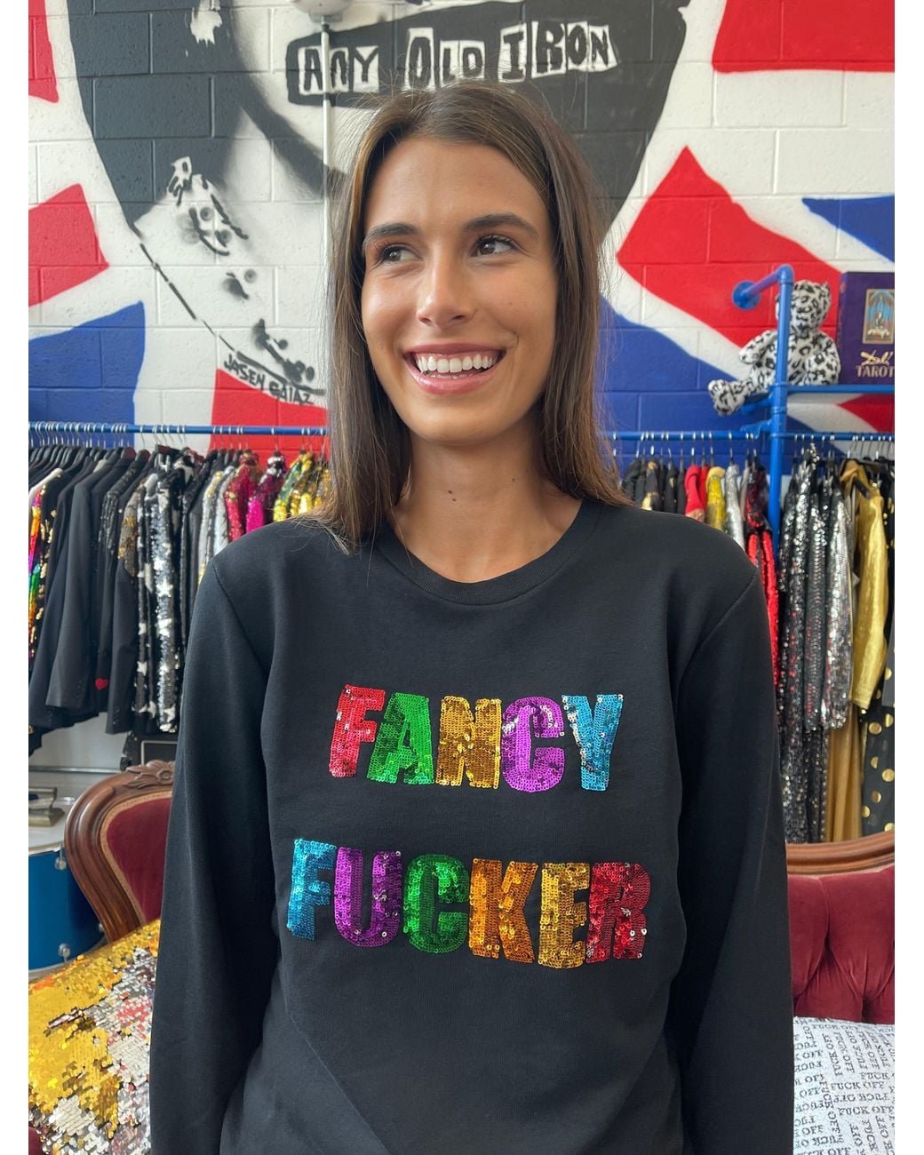 Any Old Iron Gray Fancy Fucker Sequin Sweatshirt