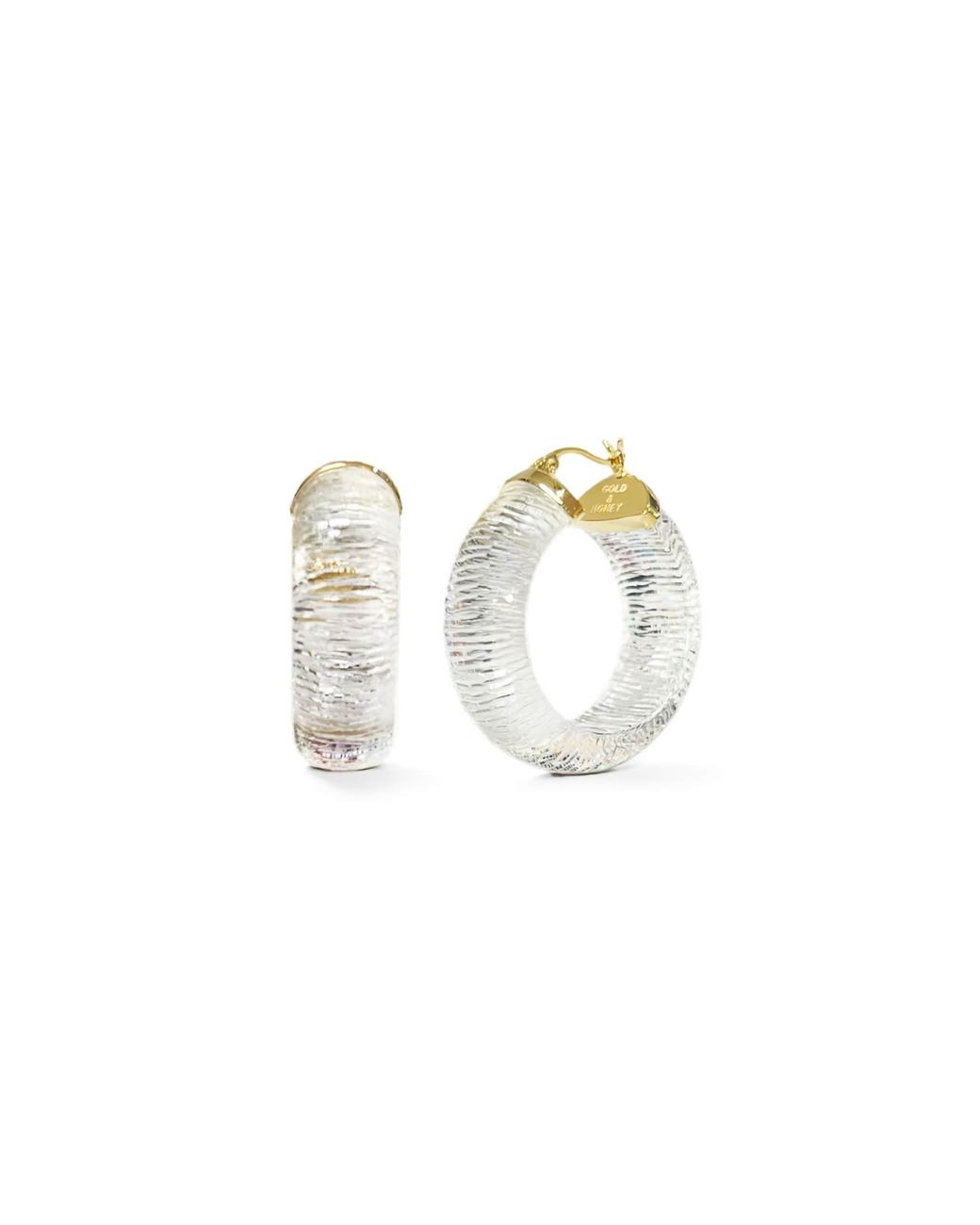 Gold & Honey Metallic Clear Diamond Cut Wide Hoops