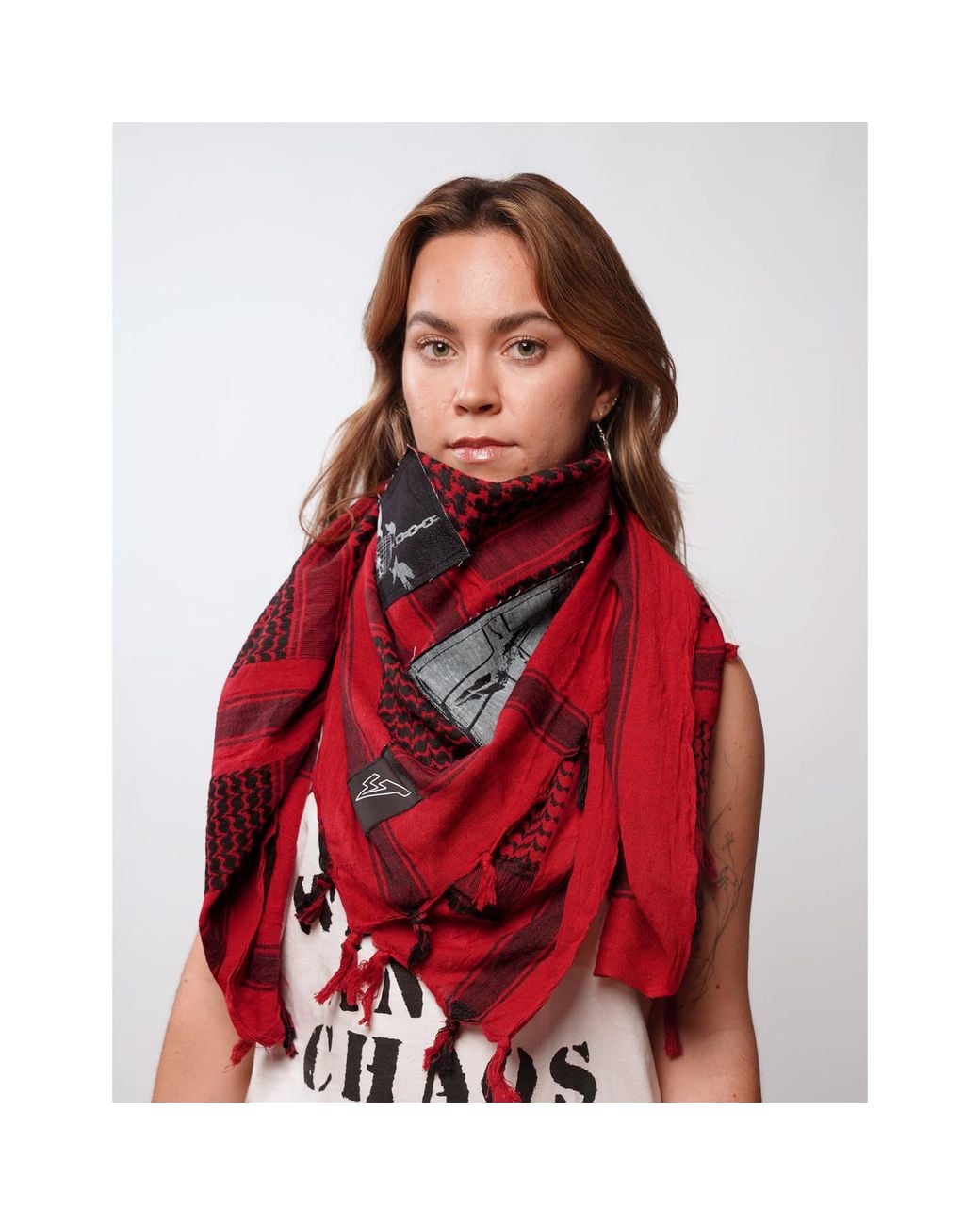 Stuart Trevor Red The Riot Patched Scarf