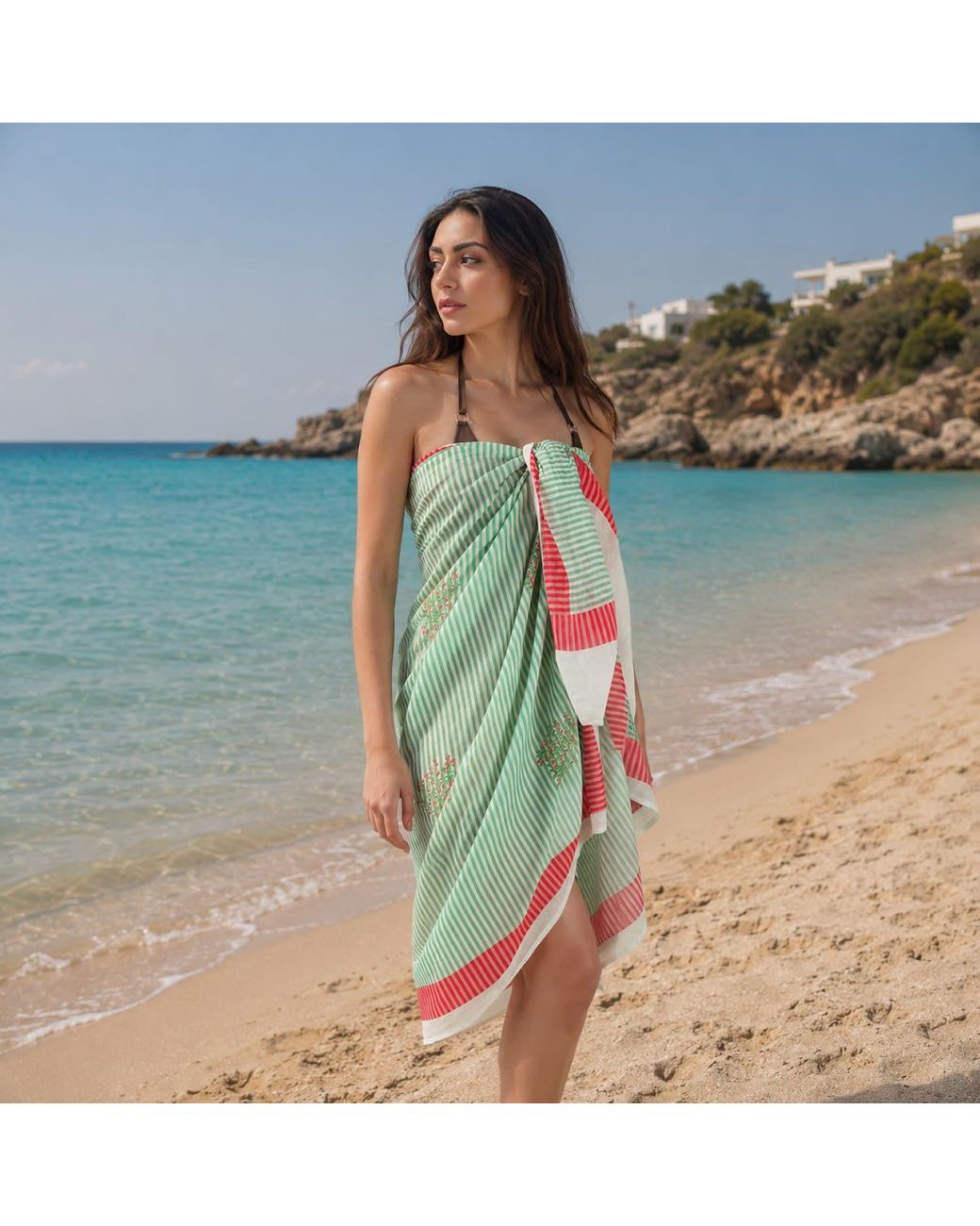 DHARA SHETH DUBAI Blue Azure Bloom Floral Resort Tube-Style Sarong