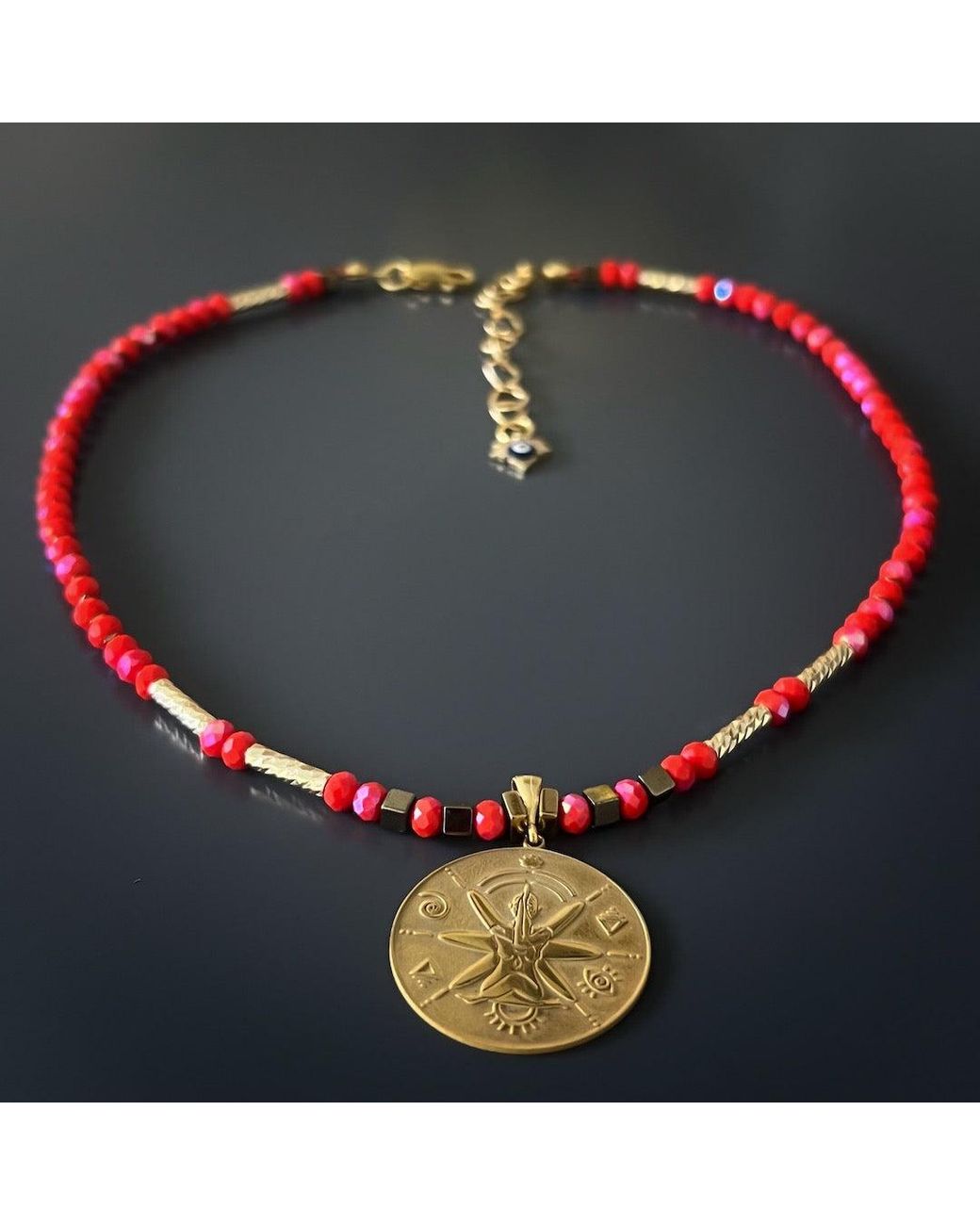 Ebru Jewelry Metallic Spiritual Energy Beaded Yoga Choker Necklace