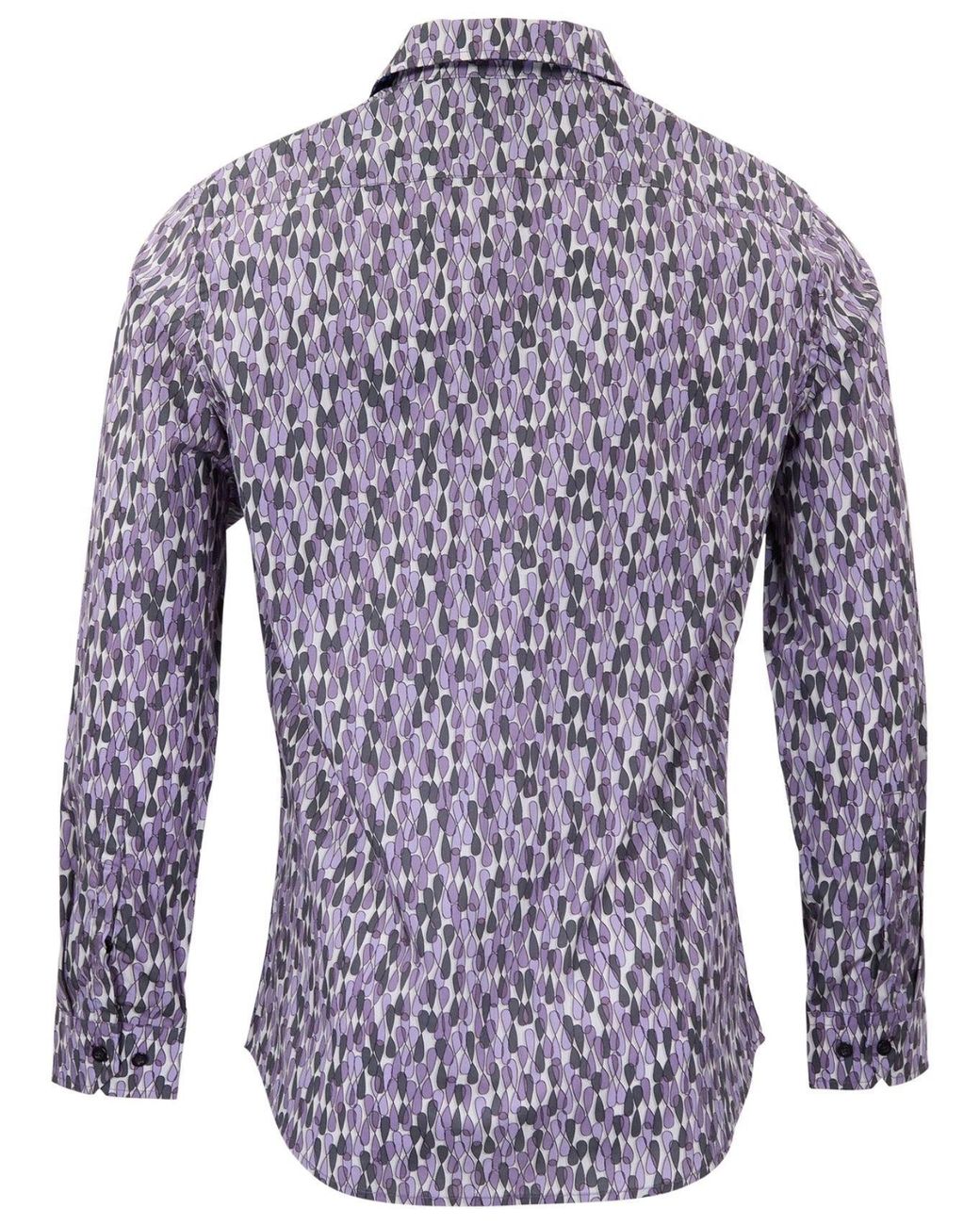 Lords of Harlech Blue Norman Slalom Aubergine Printed Cotton Long-Sleeve Shirt for men