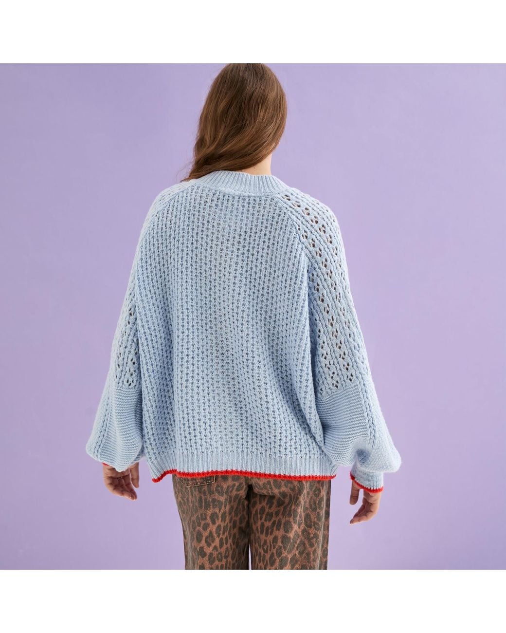 Cara & The Sky Blue Brigit Pointelle Stitch Balloon Sleeve Cardigan