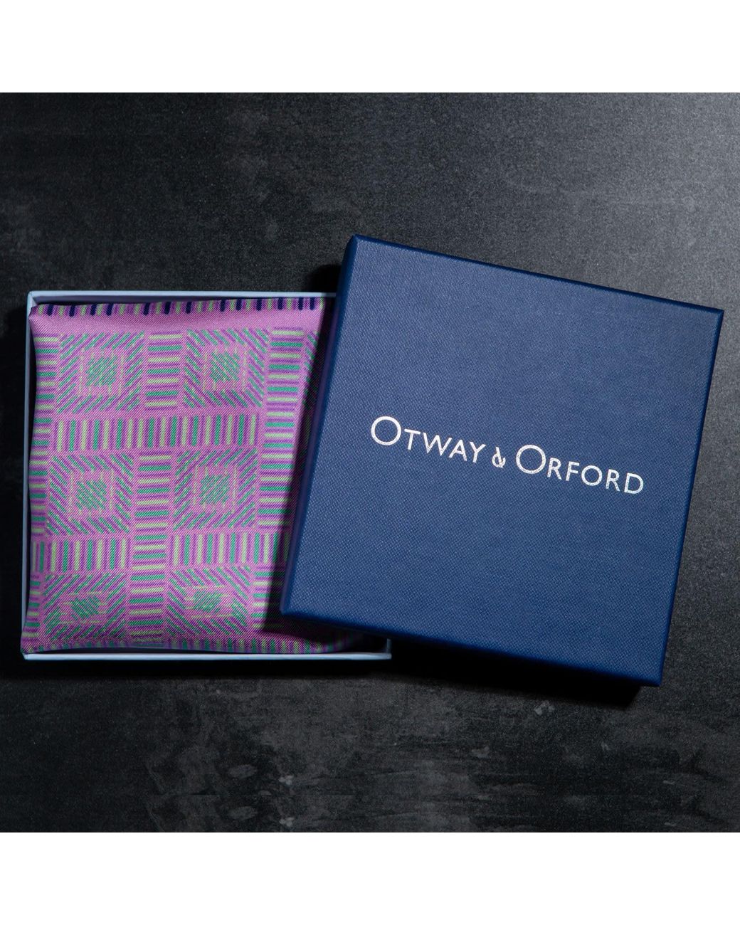 Otway & Orford Purple 'City Squares' Geometric Silk Pocket Square for men