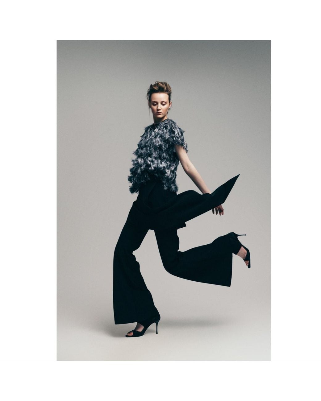 Julia Allert Black Asymmetric Overlay Flared Trousers