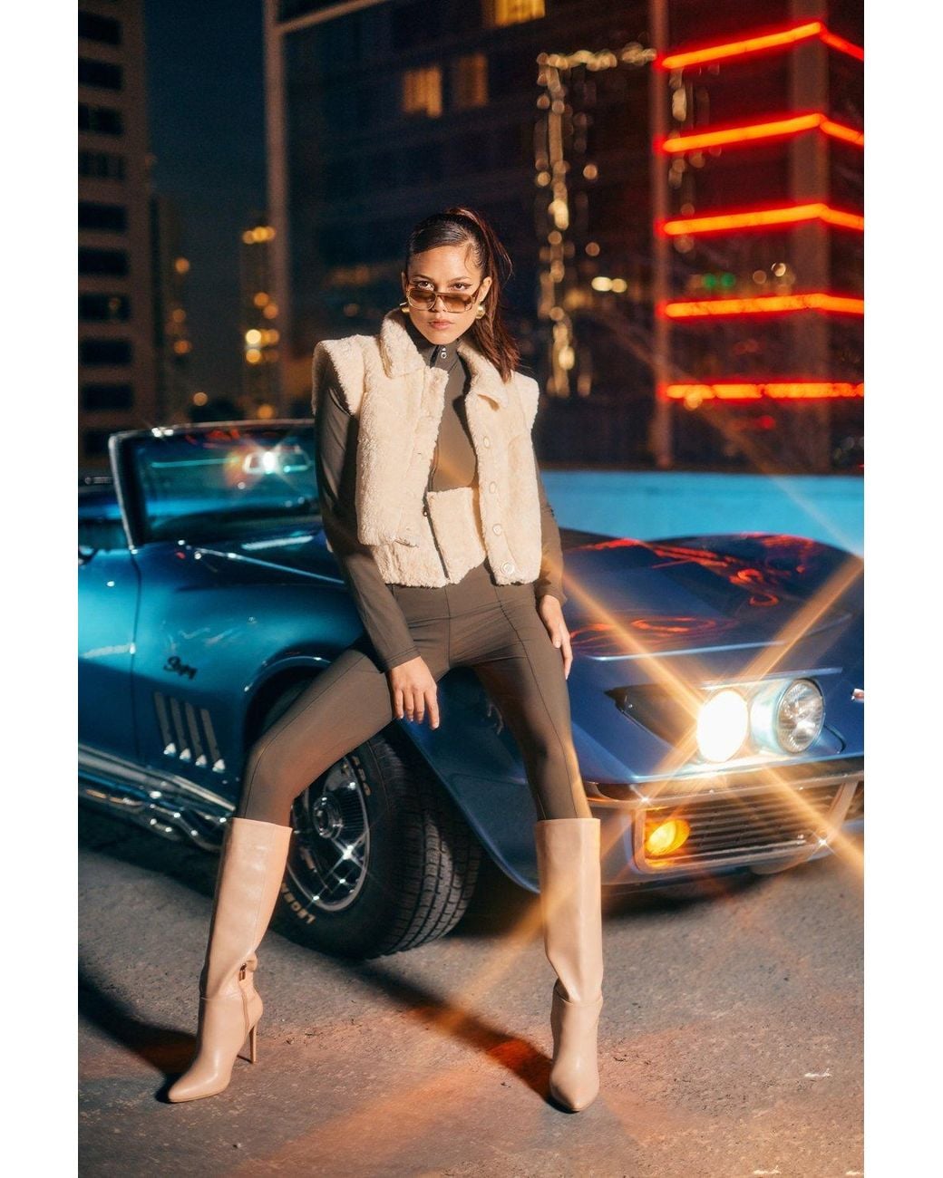No'design Brown Zip-Up Elastic Hem Khaki Jumpsuit