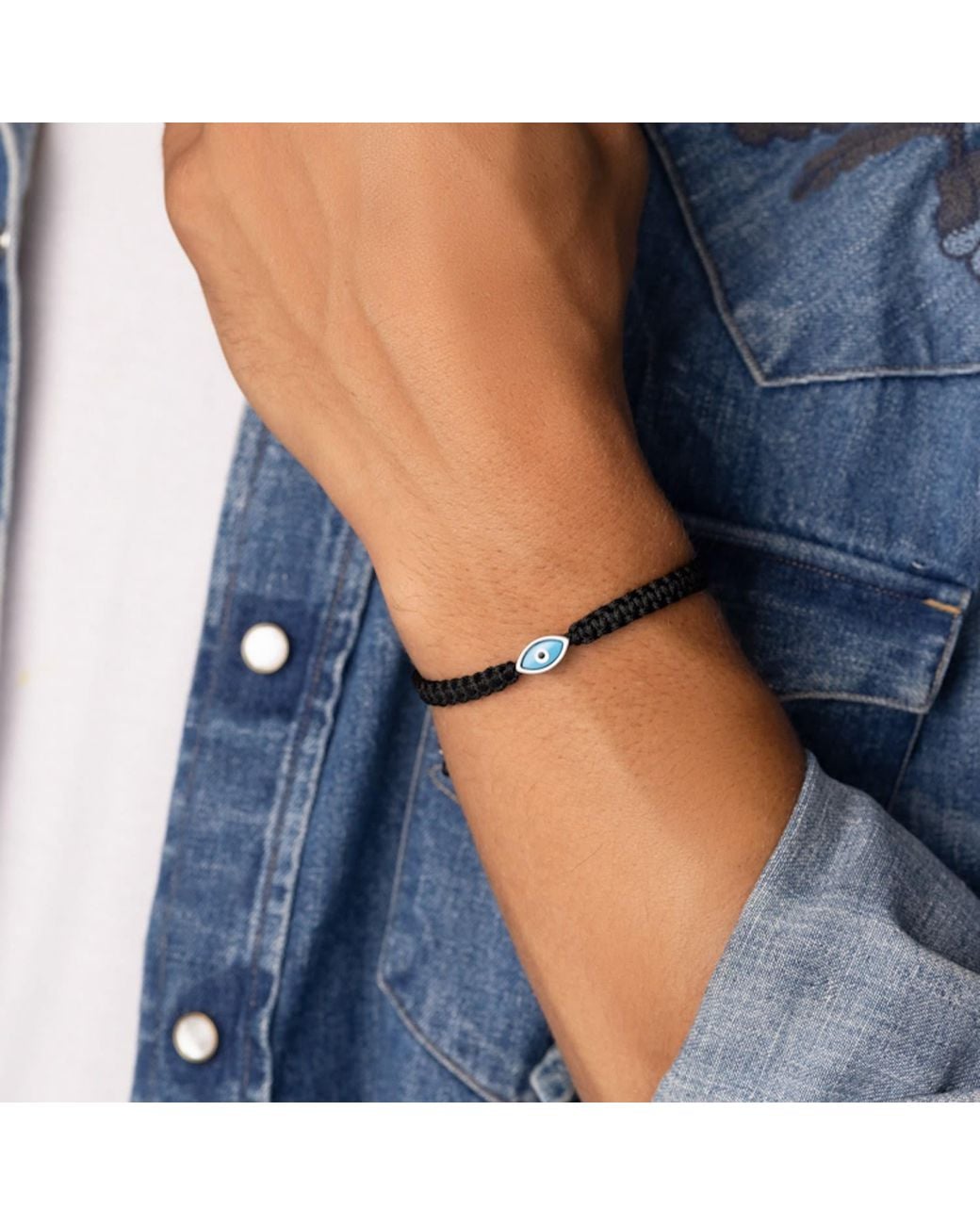 Nialaya Blue String Bracelet With Evil Eye for men