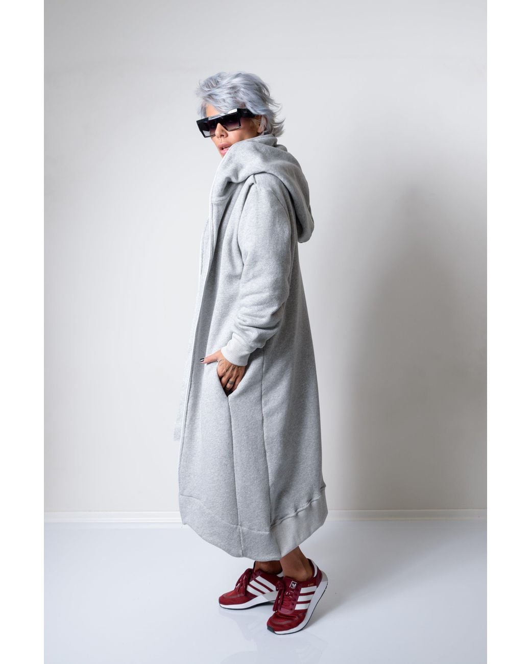 Clothes by Locker Room Gray Long Oversized Asymmetrical Casual Hoodie Sweatshirt