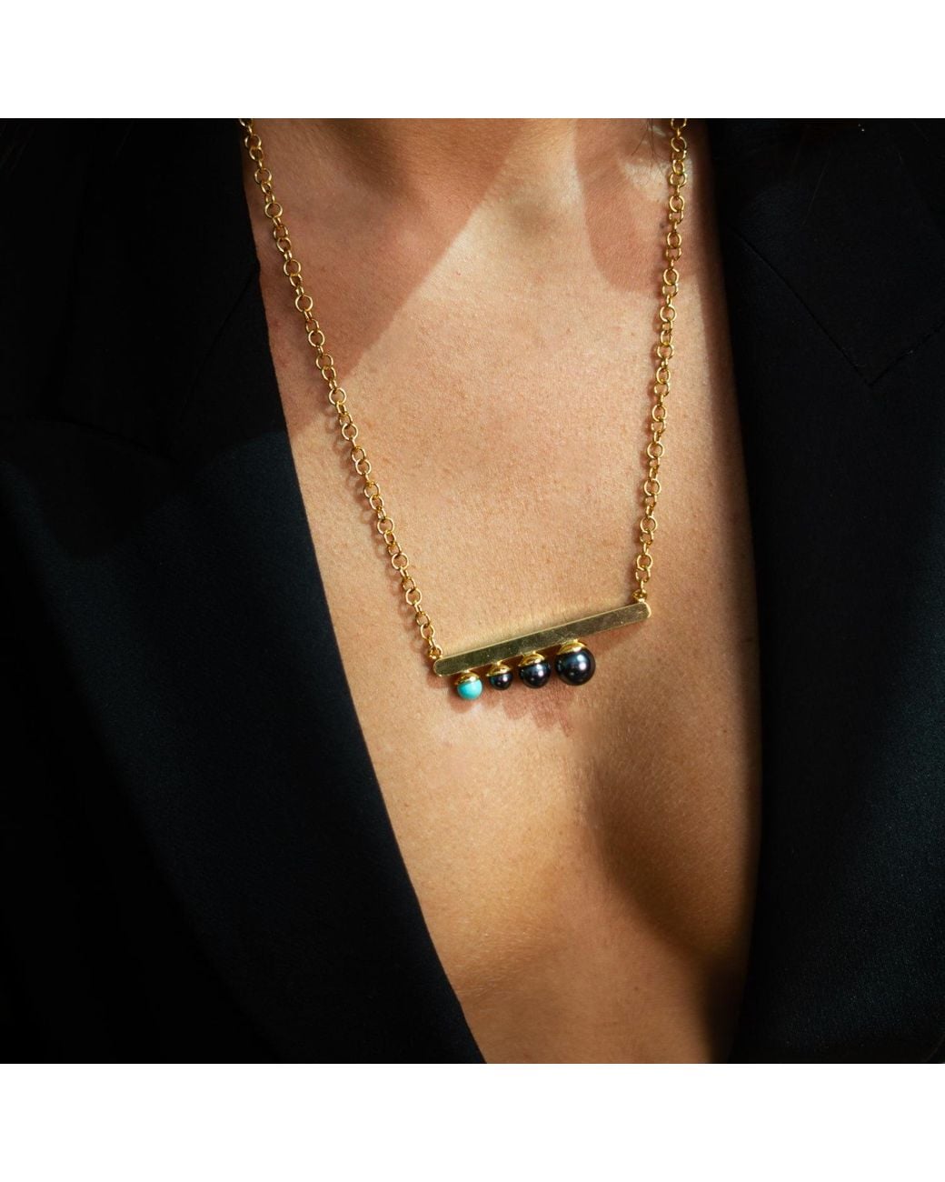 Ebru Jewelry Metallic Modern Harmony Pearl & Necklace