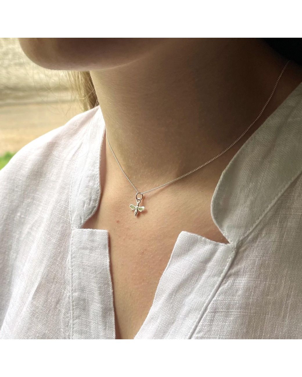 Lime Tree Design Metallic Tiny Bee Charm Necklace Sterling Silver