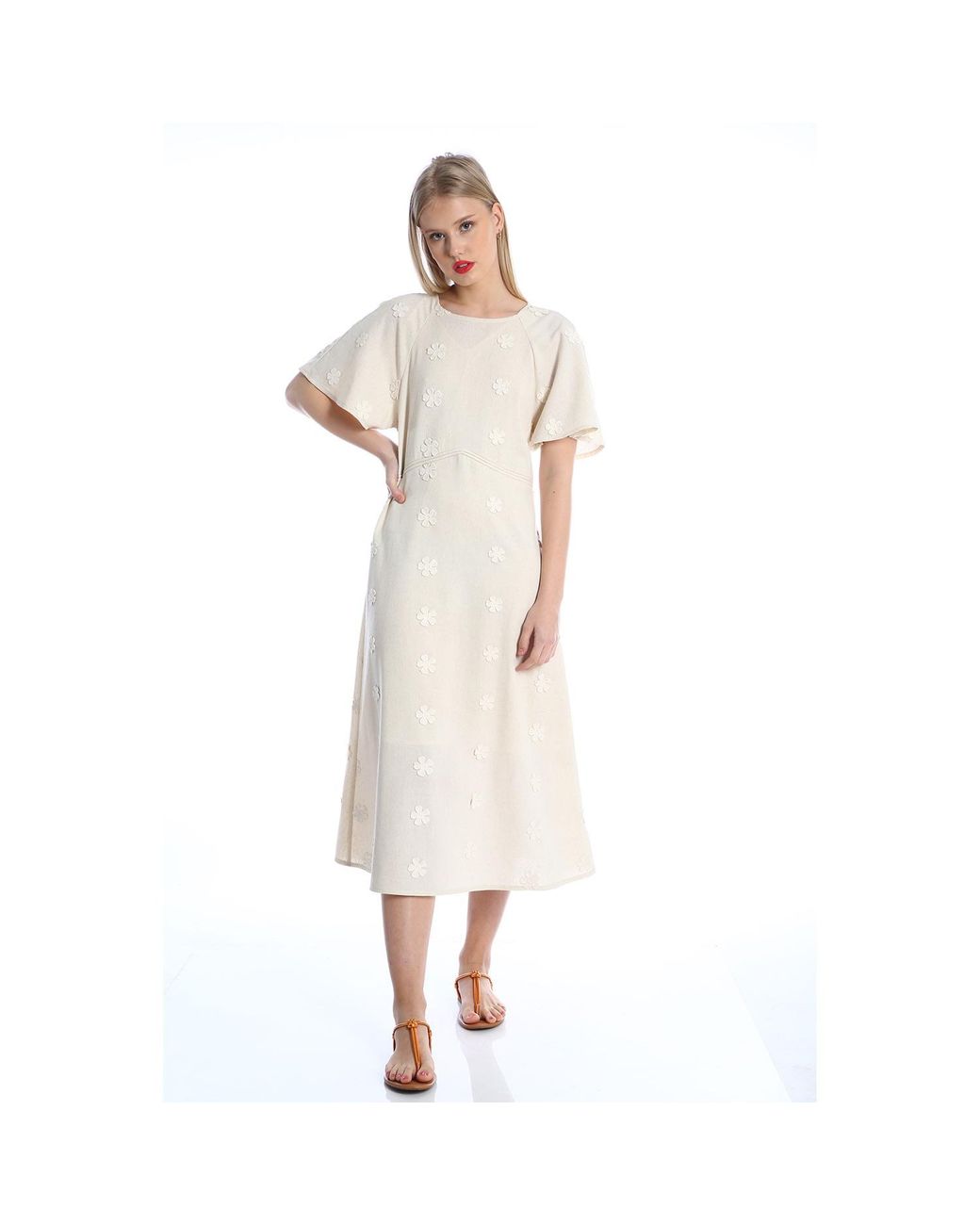 Silvia Serban Natural Neutrals 3D Flowers Dress With Negligee