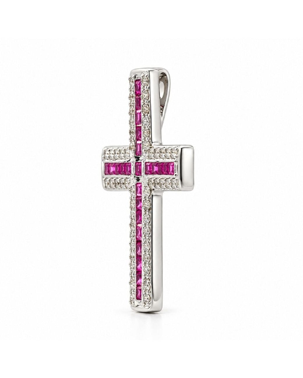 Artisan Pink 18K Ruby & Diamond Cross Pendant
