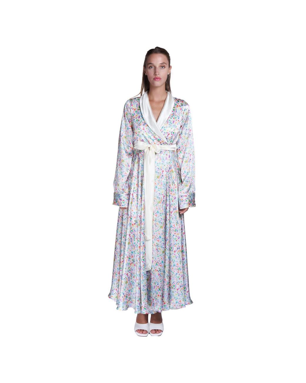 Sofia Tsereteli Blue Silk Robe With Watercolor Motif