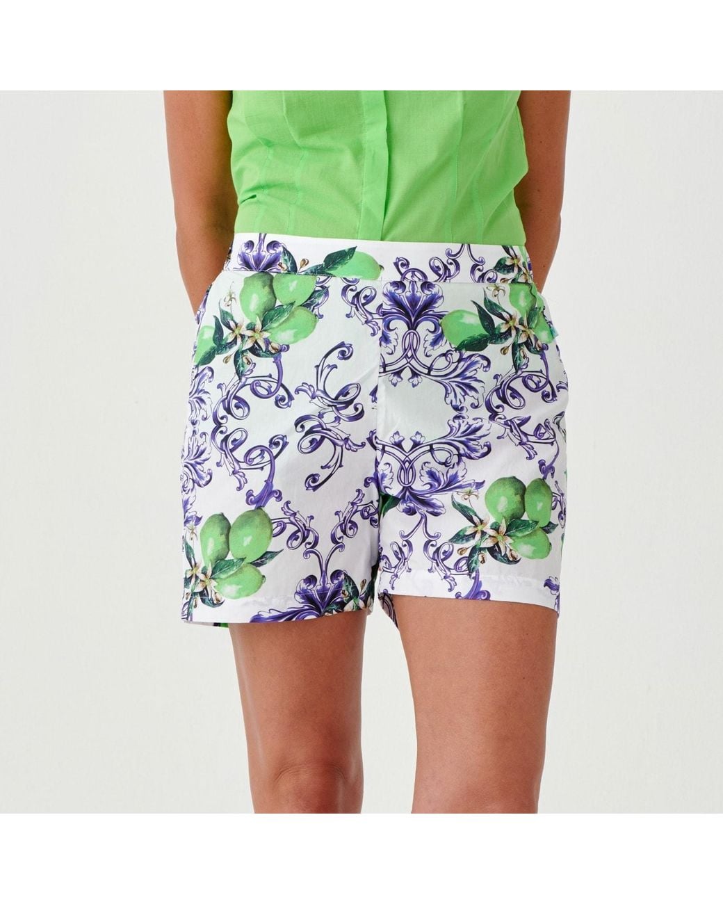 Perlavera Blue Clue Lemon Print Cotton Short