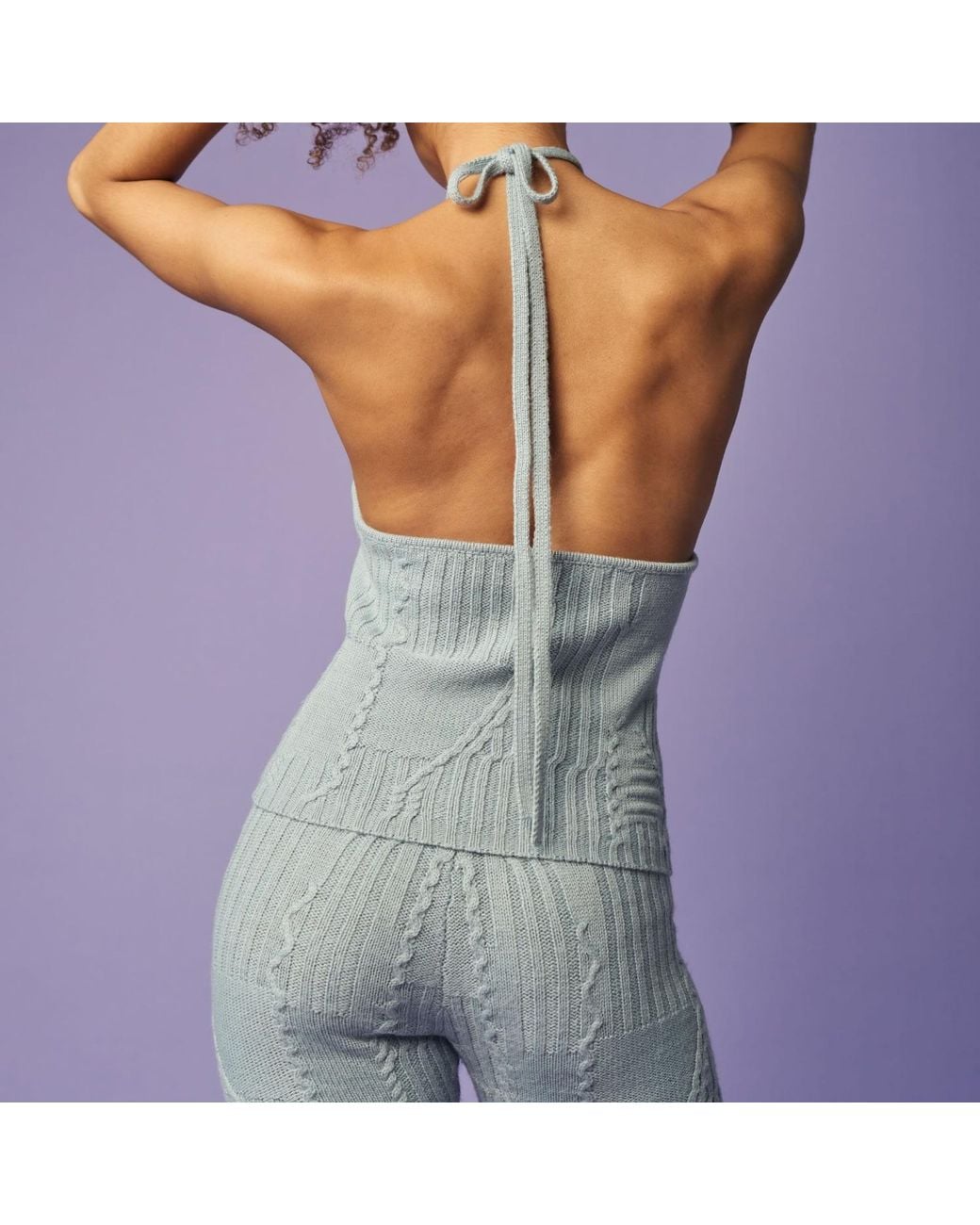 Fully Fashioning Blue Freya Cable Wool Knit Halter Top