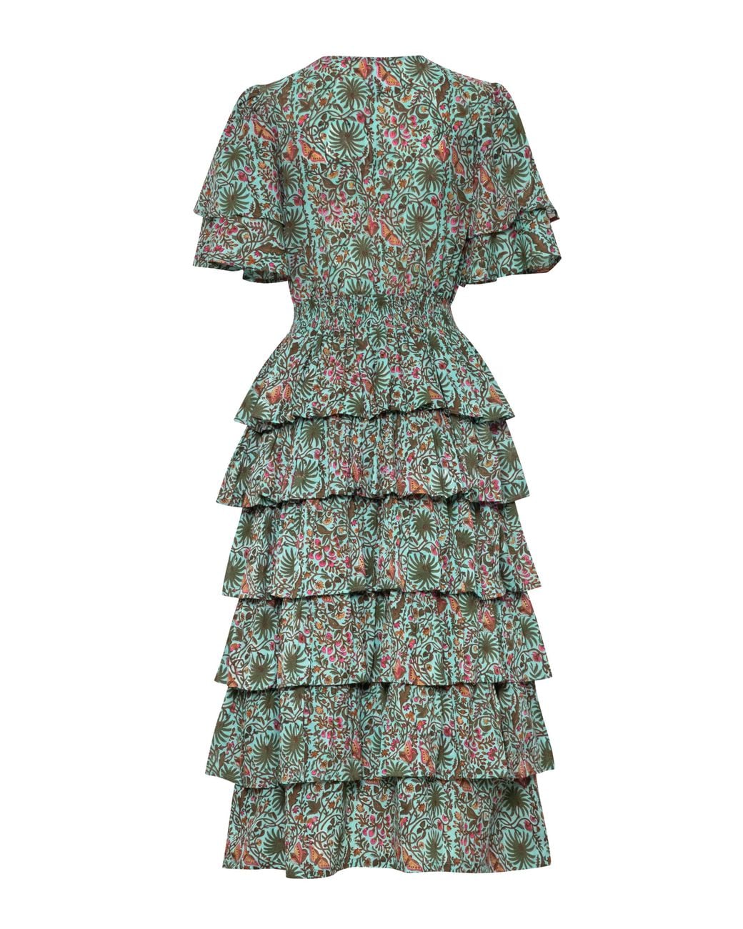 Carolina Benoit Green Palm Springs Clinched Waist Dress Print
