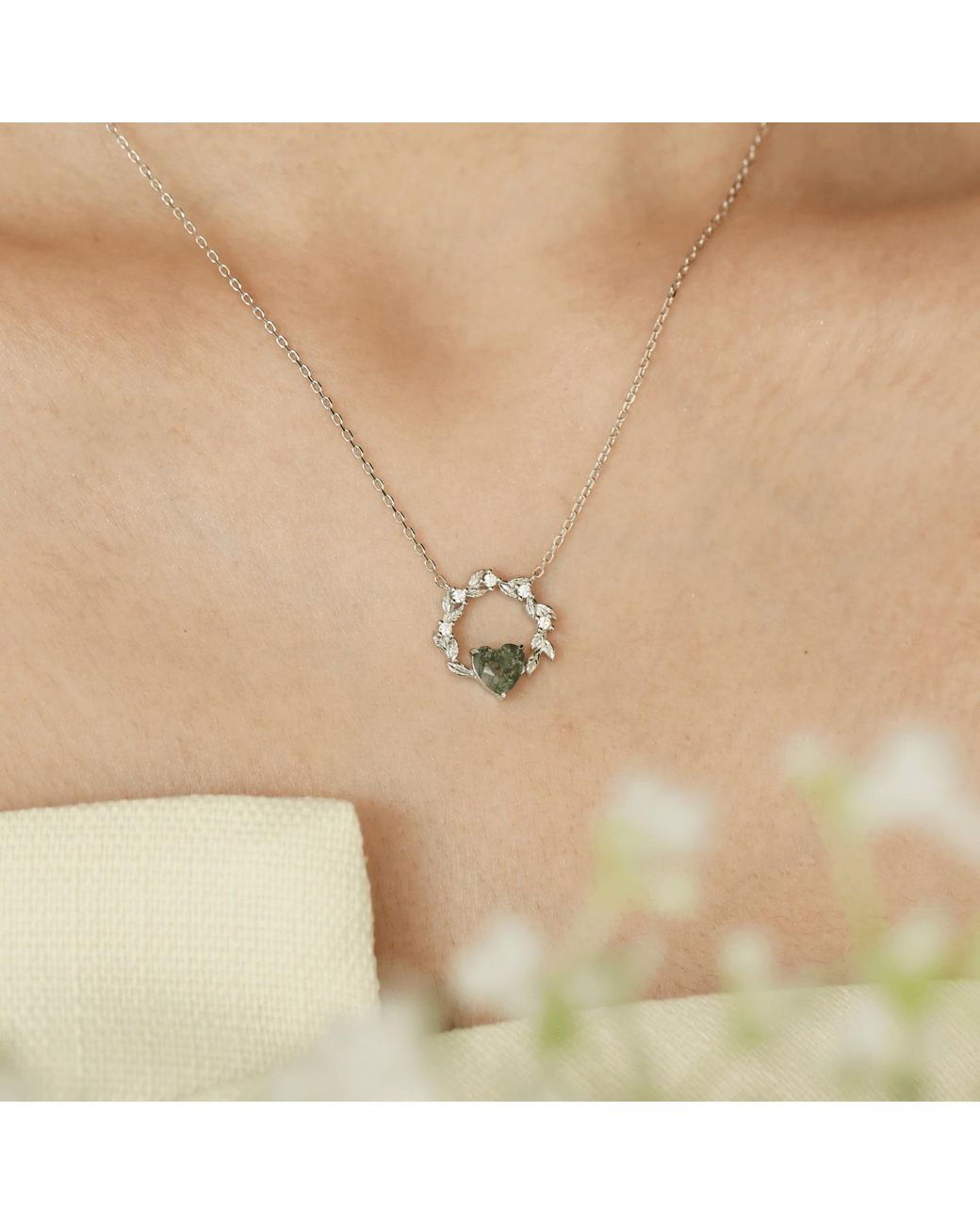 Azura Jewelry New York Metallic Heart Desire Moss Agate Vermeil Necklace