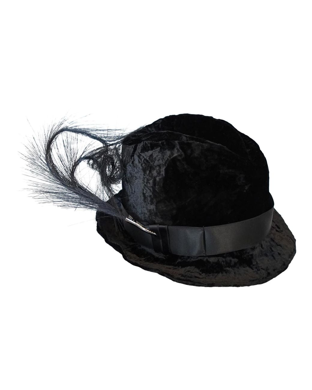 Romer Millinery Black Morphy Moldable Trilby Velvet With Faux Feather Clip