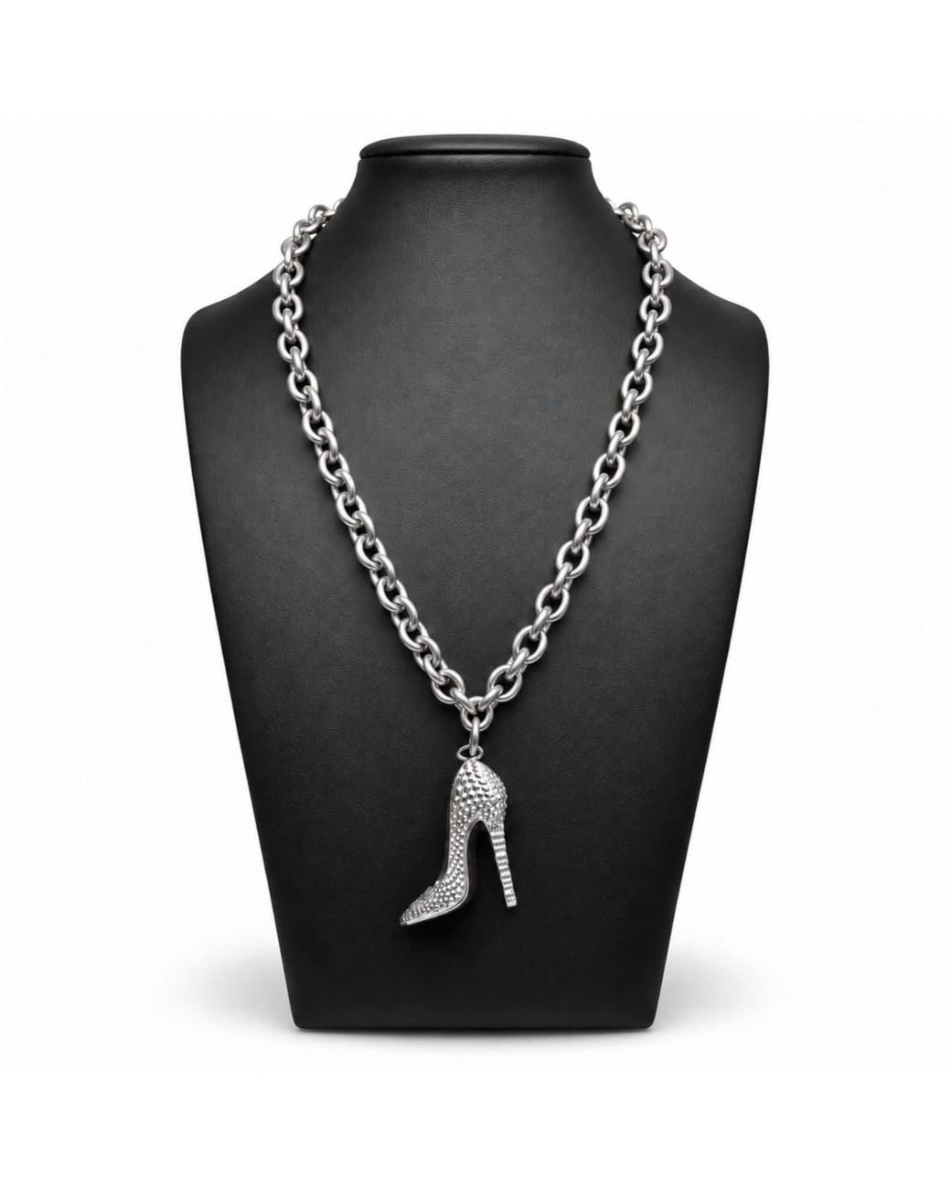 Jagged Halo Jewelry Metallic I'M Bad Stiletto Heel Chunky Chain Necklace Stainless Steel Plated