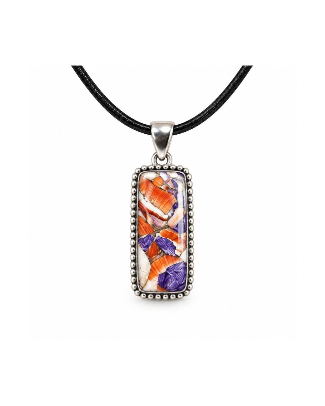 Saéa White Spiny Oyster And Lapis Mosaic Inlay Pendant Necklace On Leather Cord