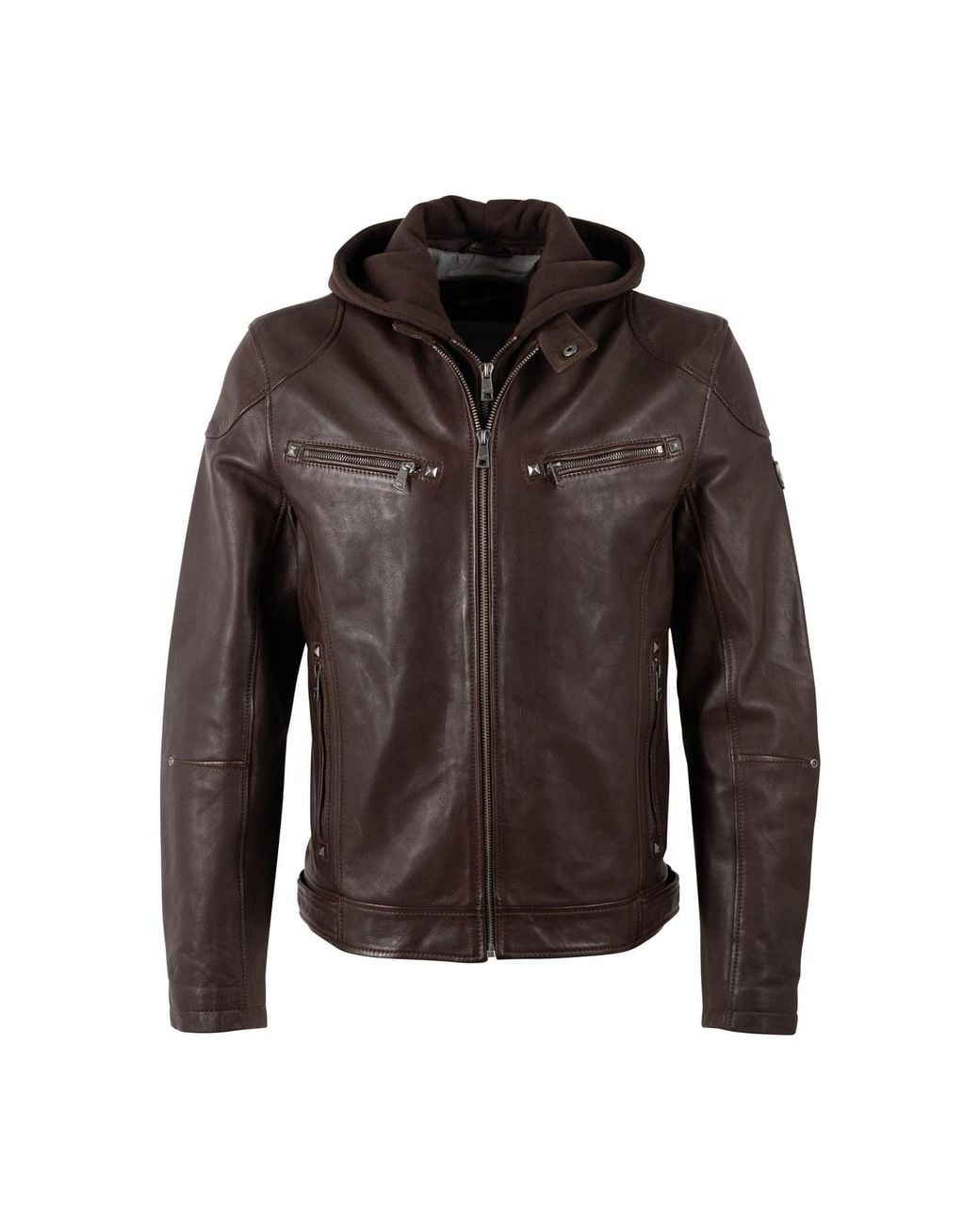 Mauritius Brown Muscle-Fit Leather Jacket With Removable Full Insert Biko for men