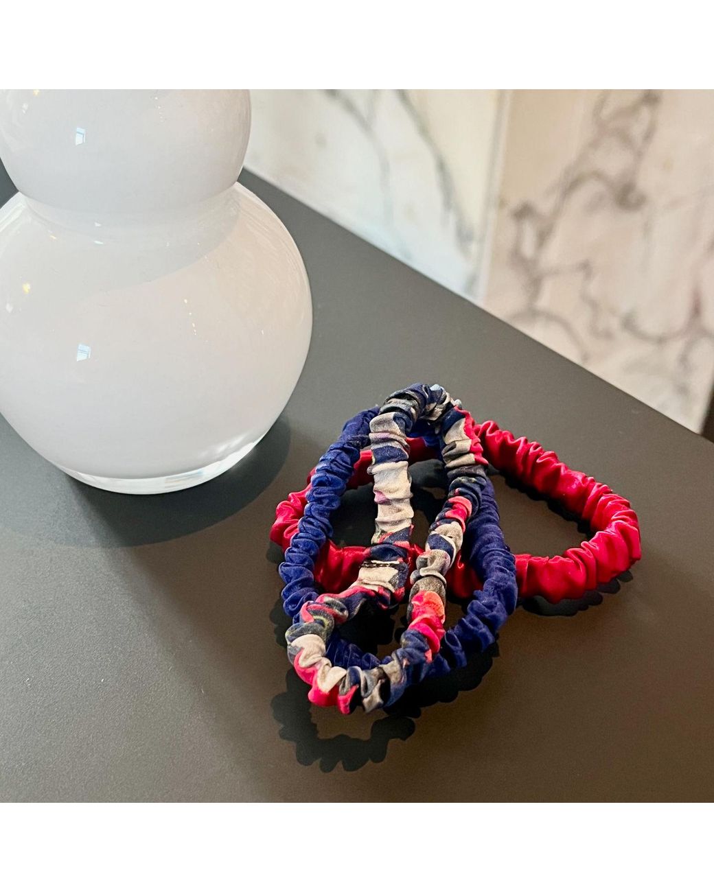 Soft Strokes Silk Blue Set Of Three Pure Mulberry Silk Skinny Scrunchies Weekly Special Hair Ties Midnight Garden
