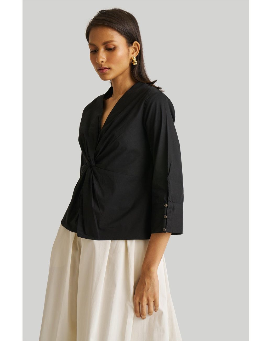 REISTOR Blue Front Twist Cotton Top