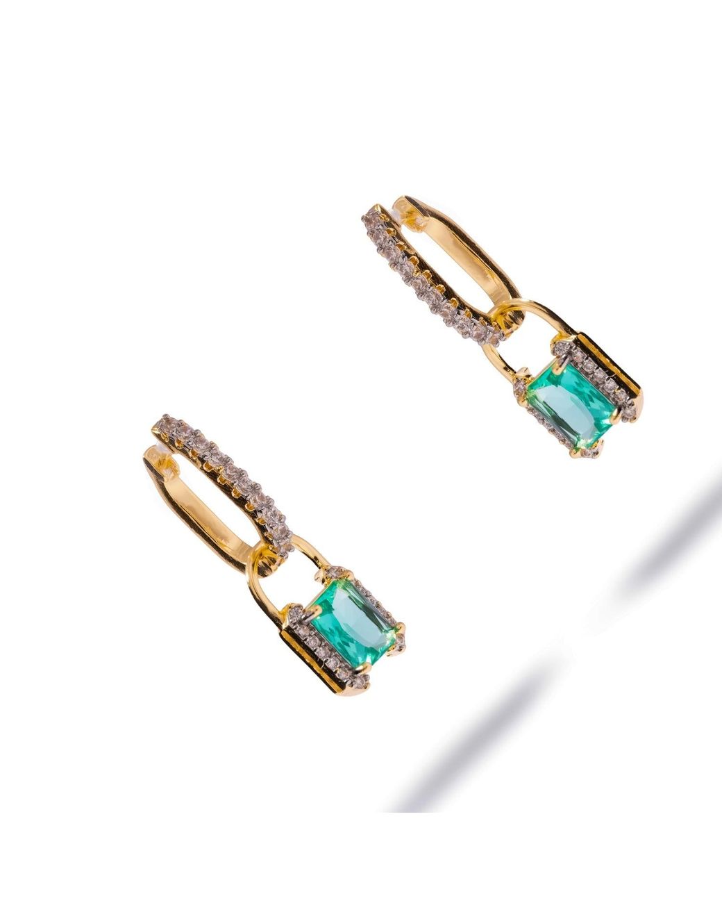 Ebru Jewelry Blue Emerald Cut Mint Zirconia Huggies Drop Earrings