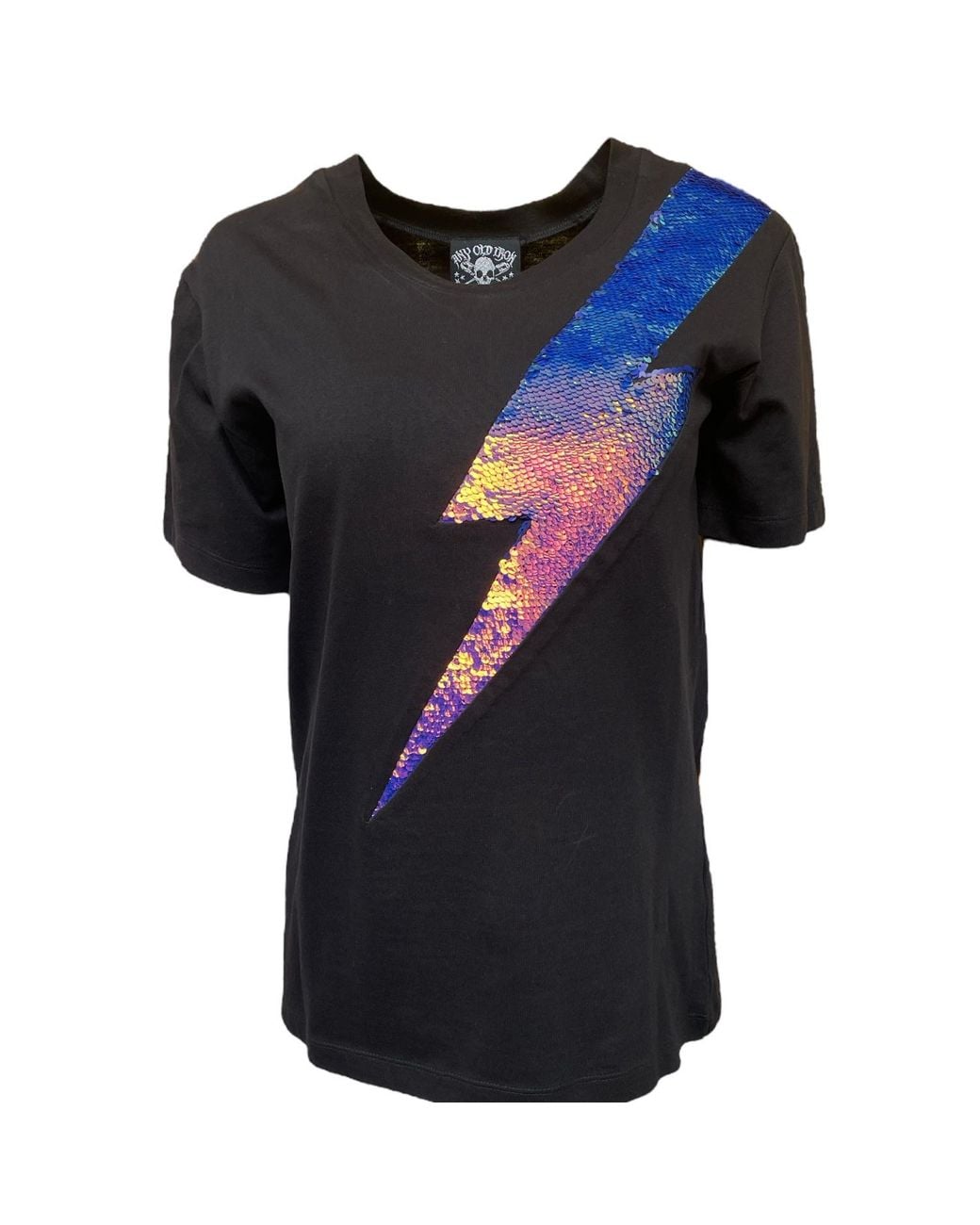 Any Old Iron Blue Iridescent Oil Slick Sequin Lightning T-Shirt for men