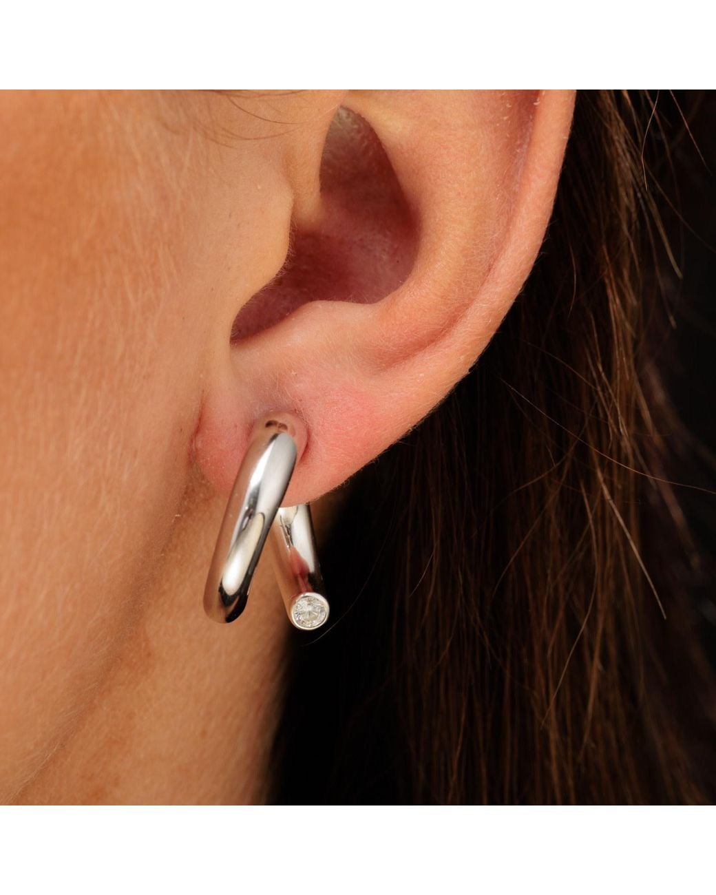 Scream Pretty Metallic Sparkle Single Split Hoop Earring With Clear Stone