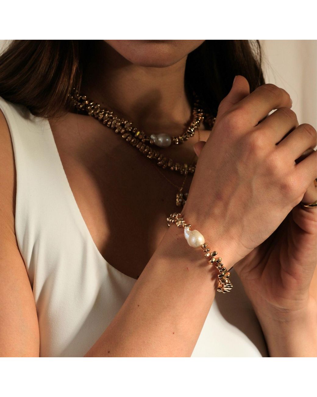 LINYA JEWELLERY Metallic Sirius Baroque Pearl Hematite Stone Bracelet
